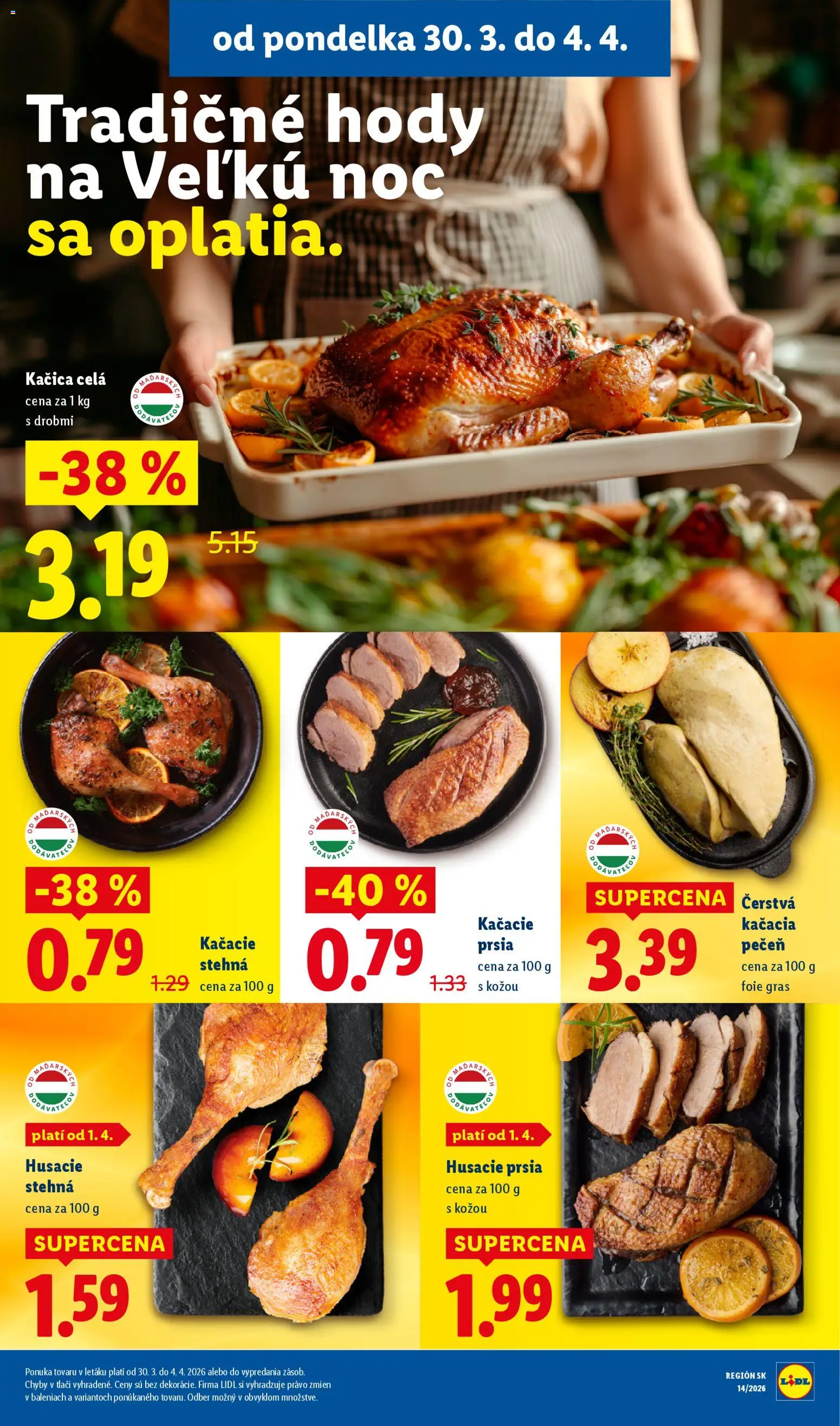 Nové Lidl akcie – leták je platný od 30.03.2026 | Strana: 13 | Produkty: Kačacie prsia, Kačacie stehná, Kačica