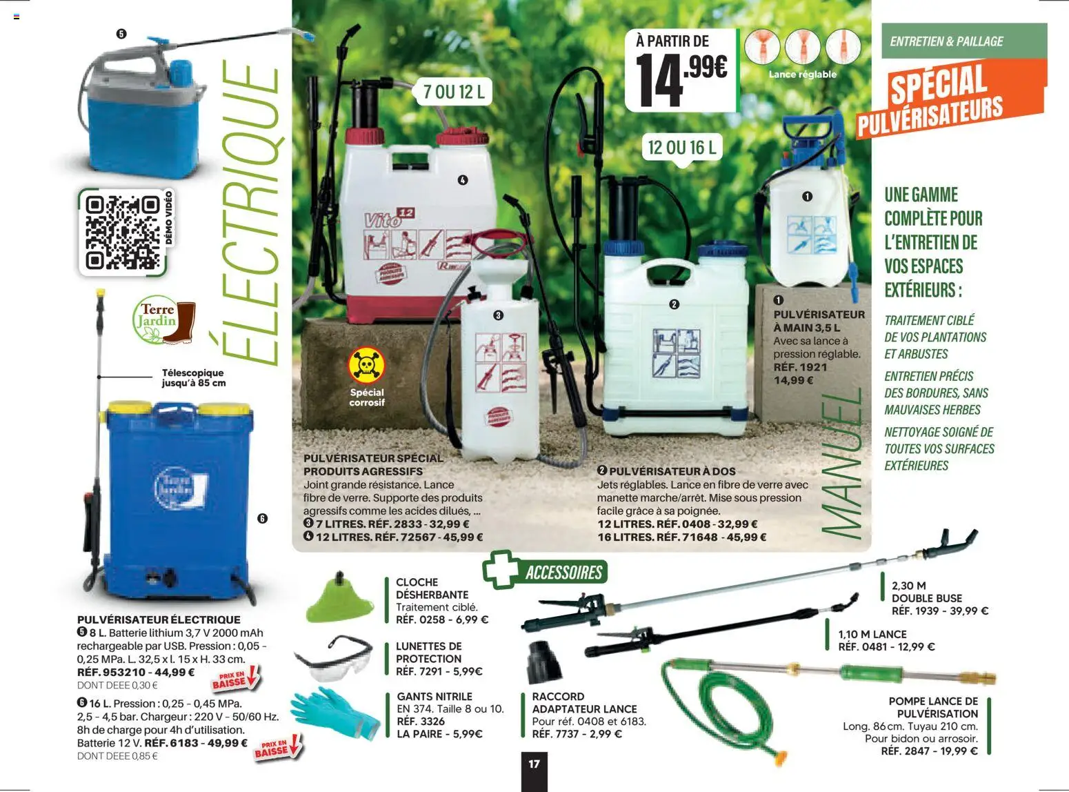 {H1} | Page: 17 | Produits: Pulvérisateur électrique, Tuyau, Gants, Lunettes