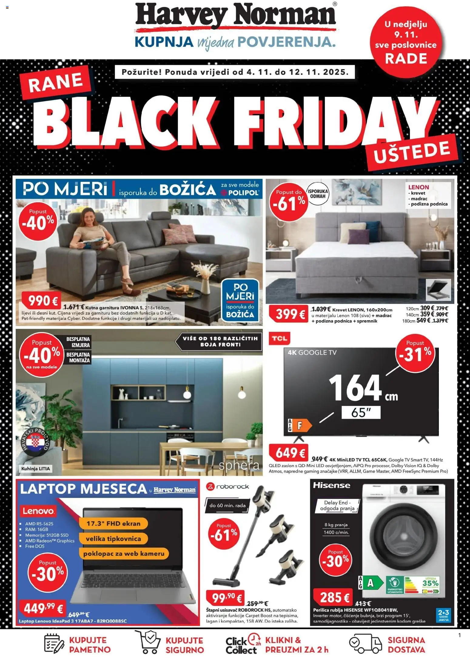 Harvey Norman katalog | vrijedi od 04.11.2025 | Stranica: 1 | Proizvodi: Krevet, Kutna garnitura, Kuhinja, Tv