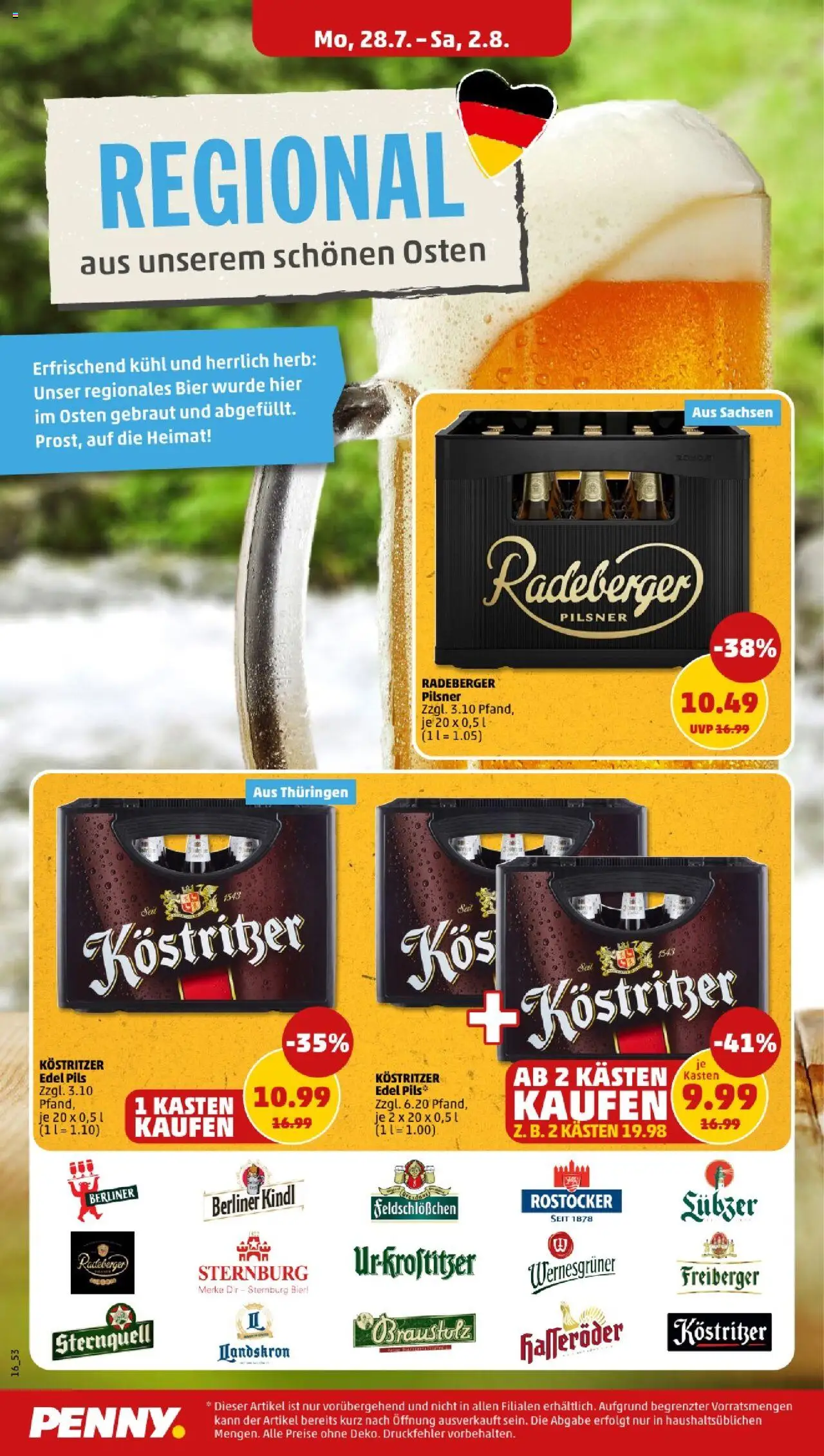 Penny - Thüringen - gültig ab dem 28.07.2025 | Seite: 16 | Produkte: Berliner, Kostritzer, Wernesgruner, Radeberger pilsner