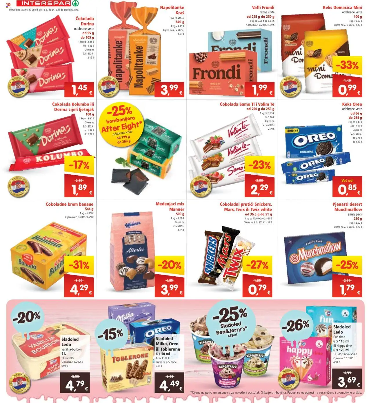 Interspar katalog | vrijedi od 18.06.2025 | Stranica: 10 | Proizvodi: Čokolada, Ledo, Keks, Napolitanke