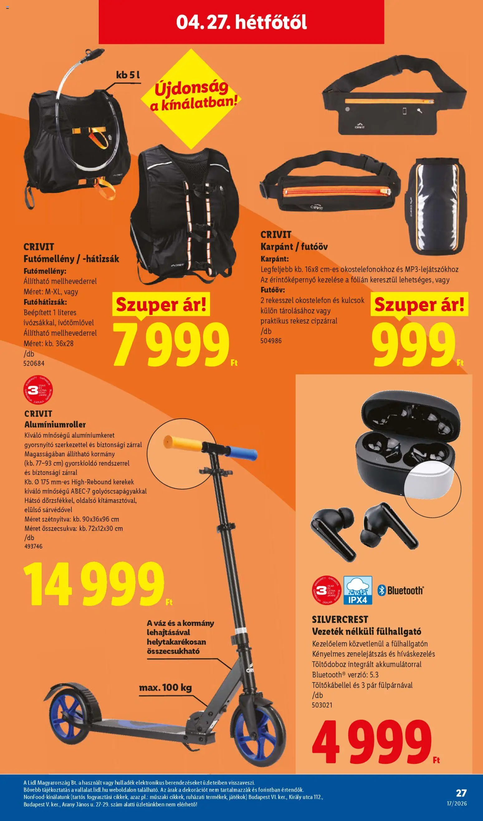 Lidl akciós ujság - amely érvényes a következő dátumtól: 23.04.2026 | Oldal: 27 | Termékek: Hátizsák, Okostelefon, Fülhallgató, Játékok
