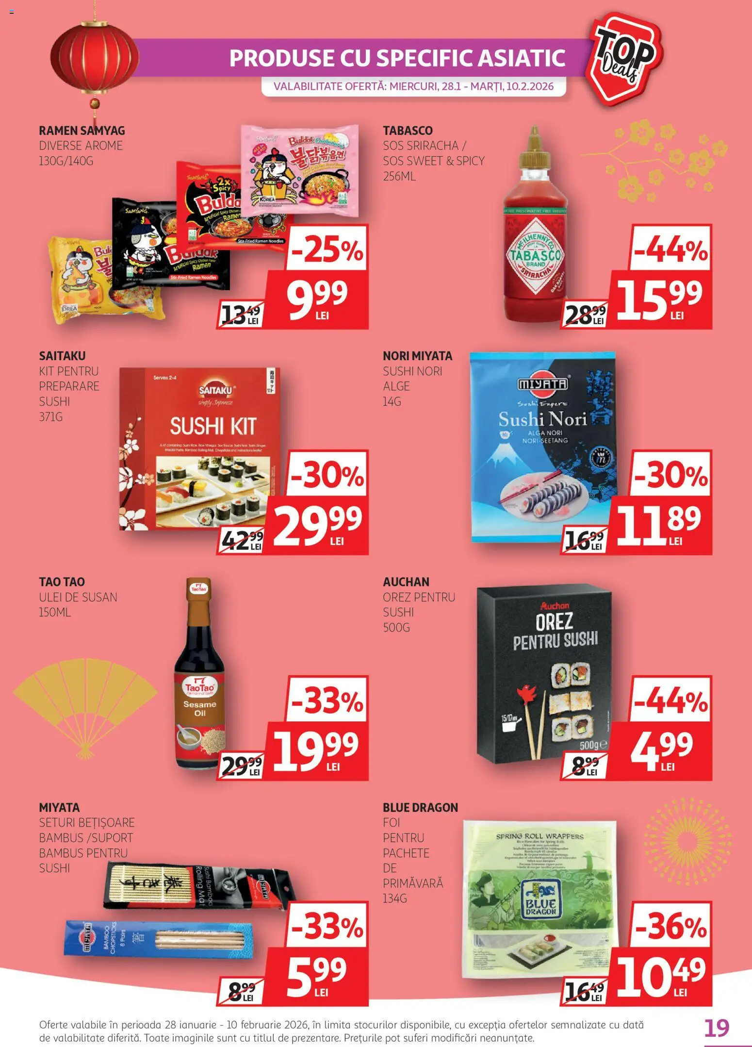 Noul catalog Auchan – valabil de la 28.01.2026 | Pagină: 19 | Produse: Orez, Noodles, Yaşlı Köpek Konservesi, Sos