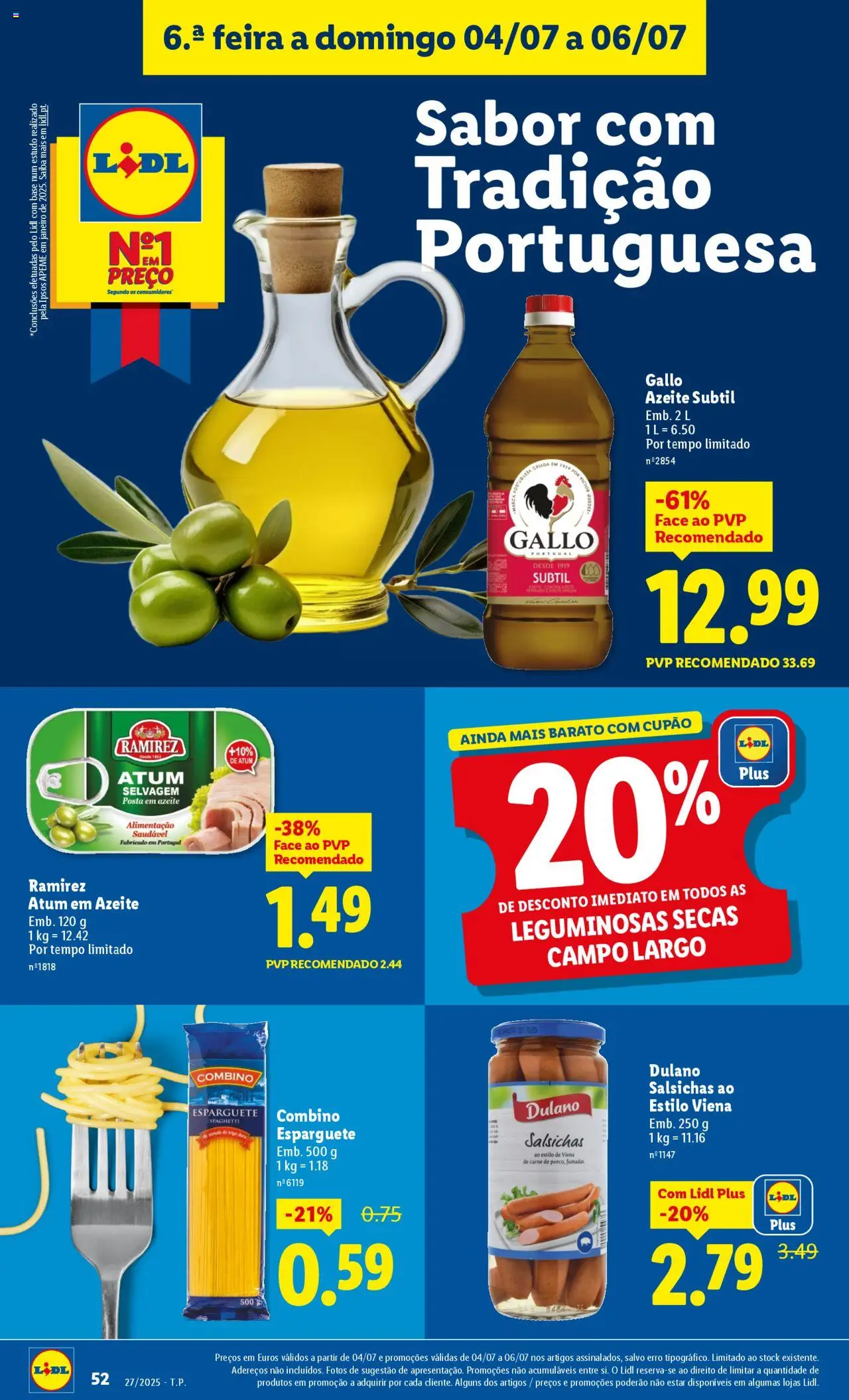 Lidl folheto │ válido de 30.06.2025 | Página: 52 | Produtos: Atum, Esparguete, Azeite, Carne