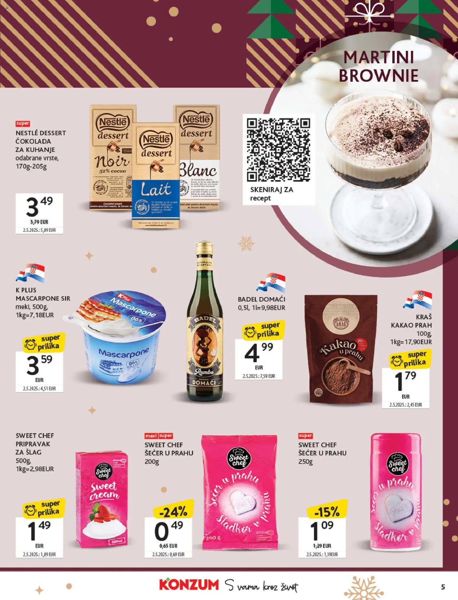 Konzum HR akciós ujság - amely érvényes a következő dátumtól: 01.12.2025 | Oldal: 5 | Termékek: Mascarpone, Brownie