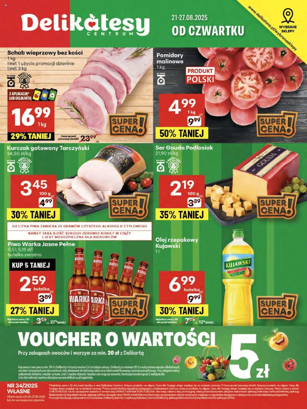 Delikatesy Centrum Gazetka - Sklepy Własne od 21.08.2025 | Strona: 1 | Produkty: Kurczak, Schab wieprzowy bez kości, Warzywa, Owoce