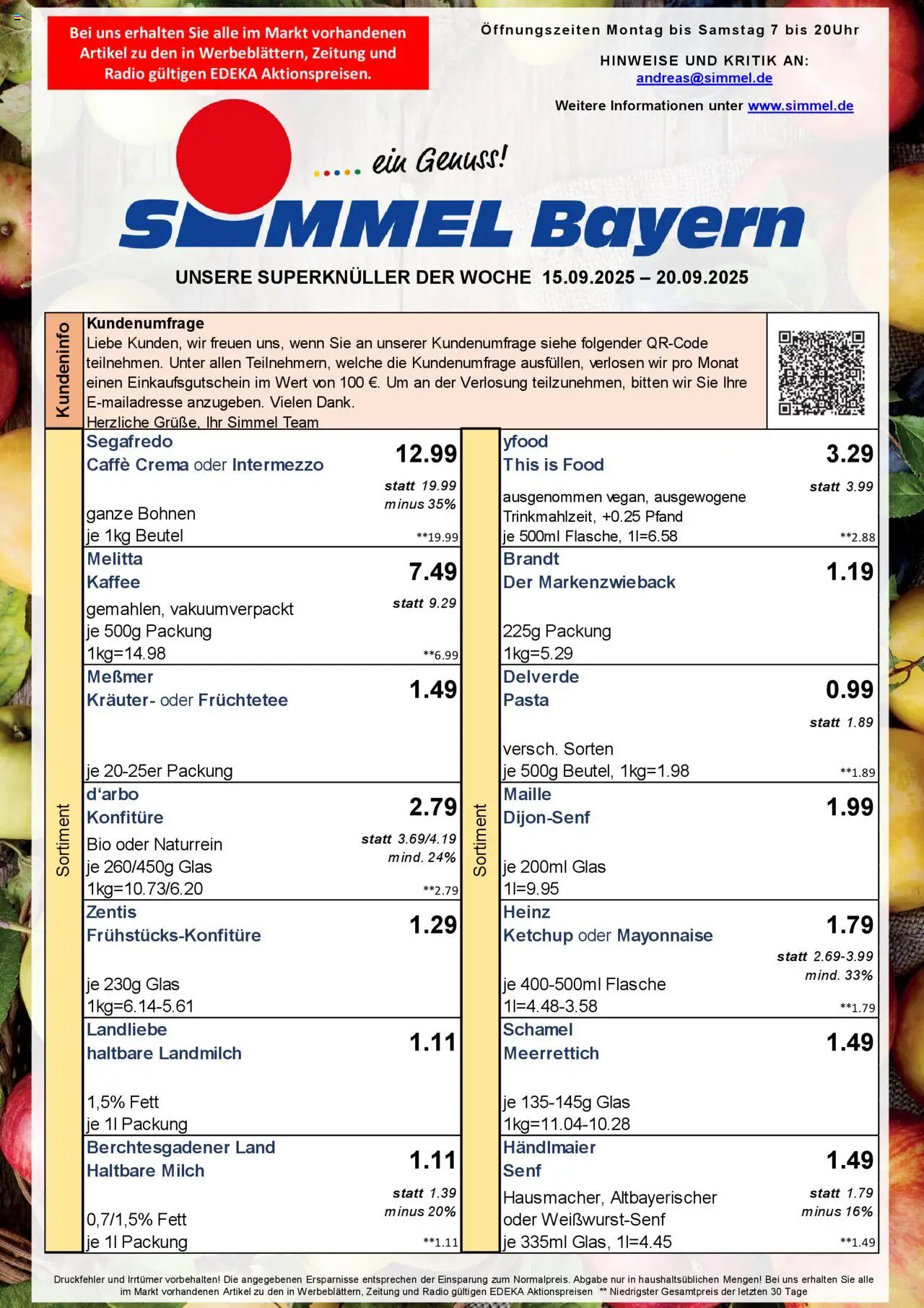 Simmel - Bayern – gültig ab 15.09.2025 | Seite: 1 | Produkte: Melitta, Melitta kaffee, YFood, Segafredo