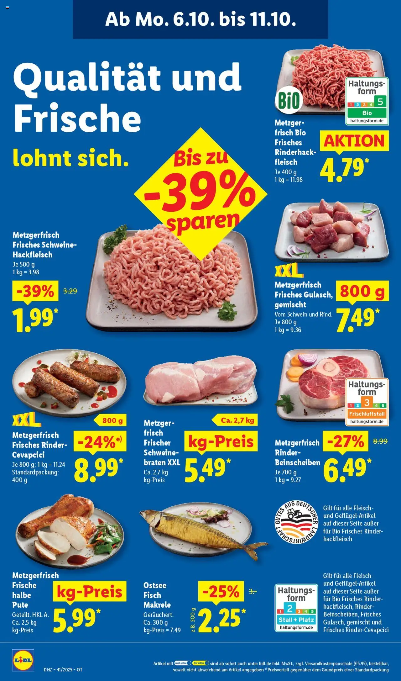Lidl Prospekt Grimma – gültig ab 06.10.2025 | Seite: 10 | Produkte: Pute, Cevapcici, Fisch, Fleisch