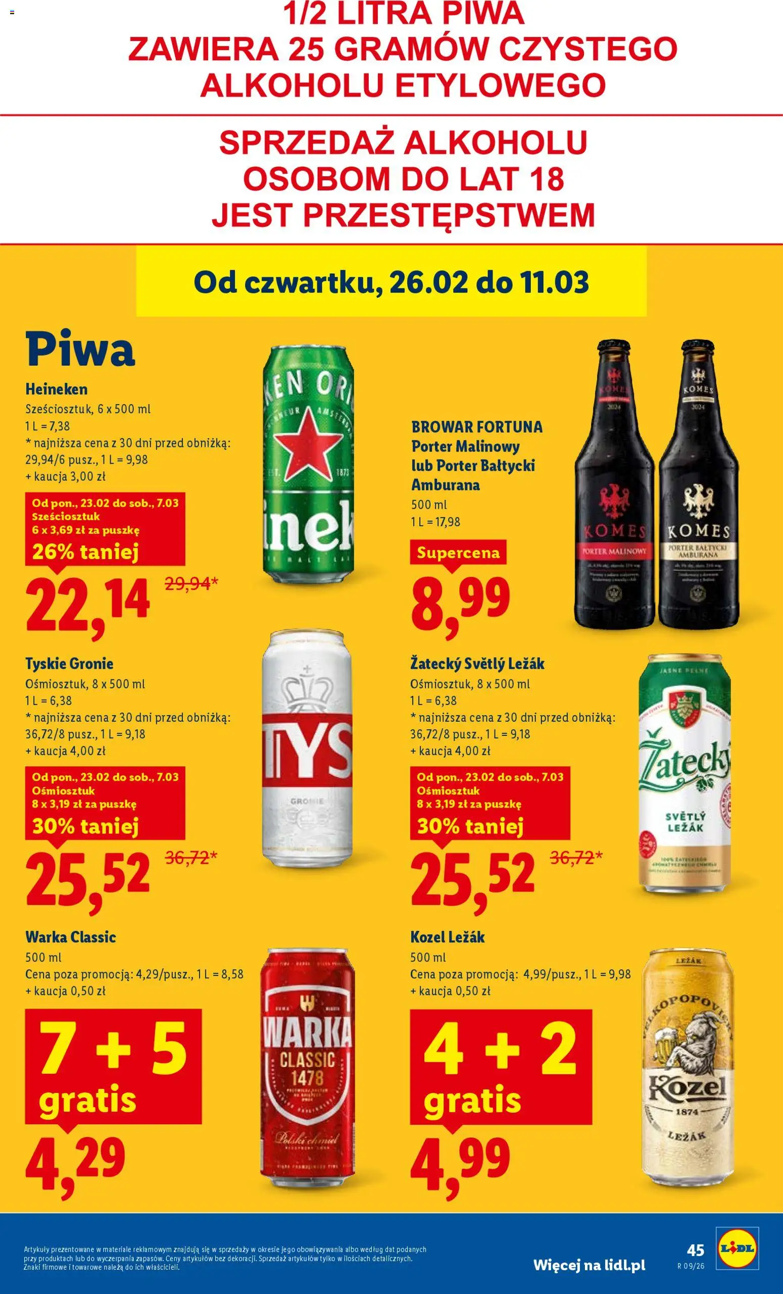 Lidl Polsko leták od 26.02.2026 | Strana: 45 | Produkty: Heineken, Kozel