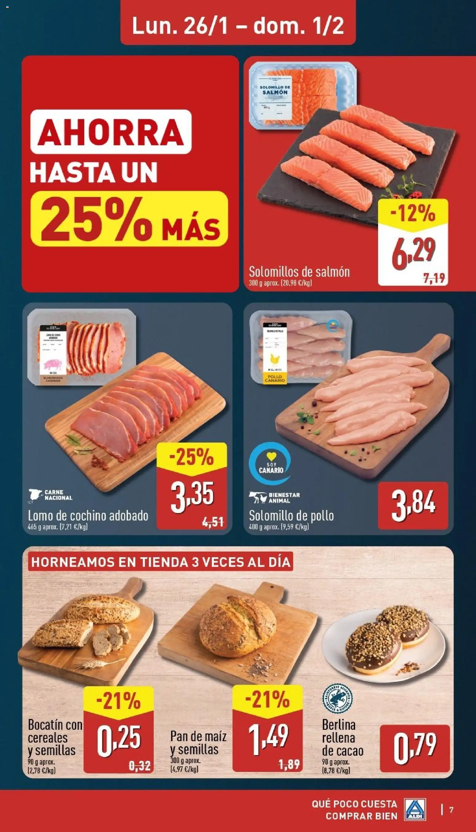 Aldi folleto Canarias │ válido desde el 26.01.2026 | Página: 7 | Productos: Pan, Chocolate, Cereales, Φρυγανιές σικάλεως