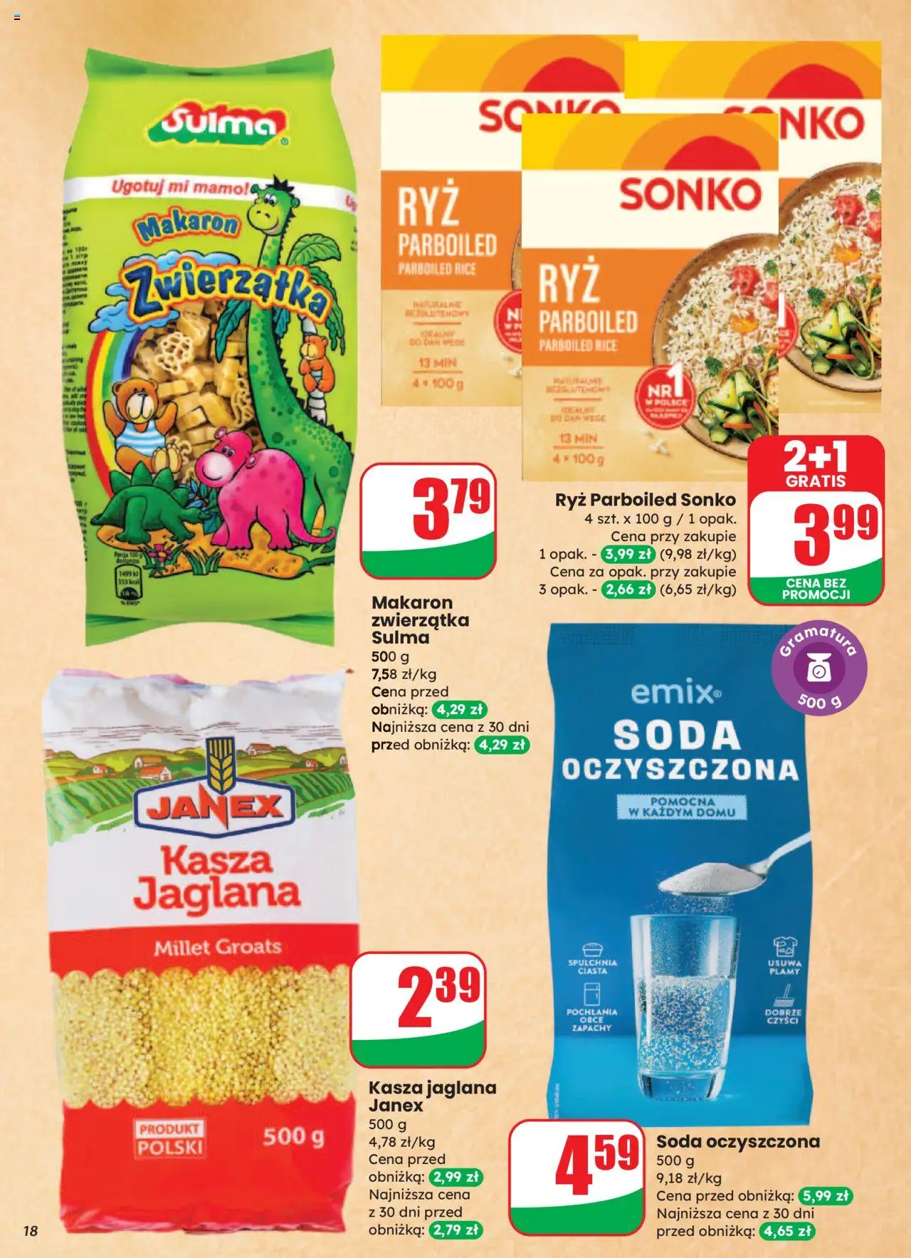Dino Gazetka od 06.08.2025 | Strona: 18 | Produkty: Kasza, Soda oczyszczona, Makaron, Kasza jaglana