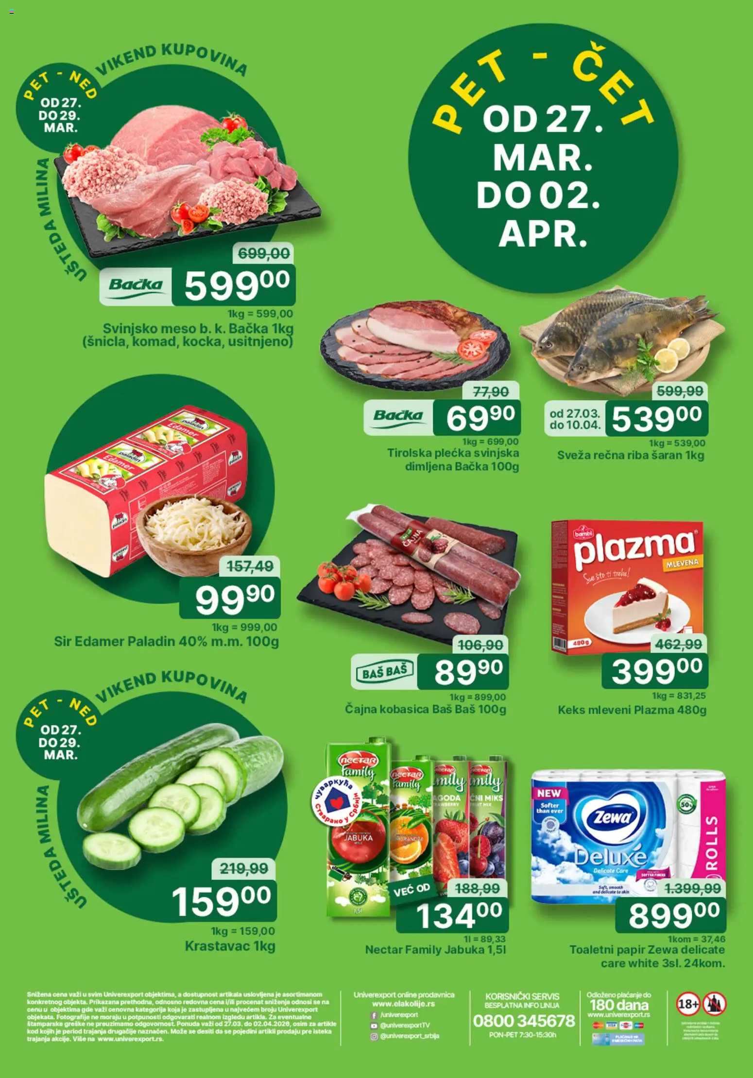 Univerexport katalog - važi od 27.03.2026 | Strana: 1 | Proizvode: Krastavac, Plazma, Svinjsko meso, Kobasica