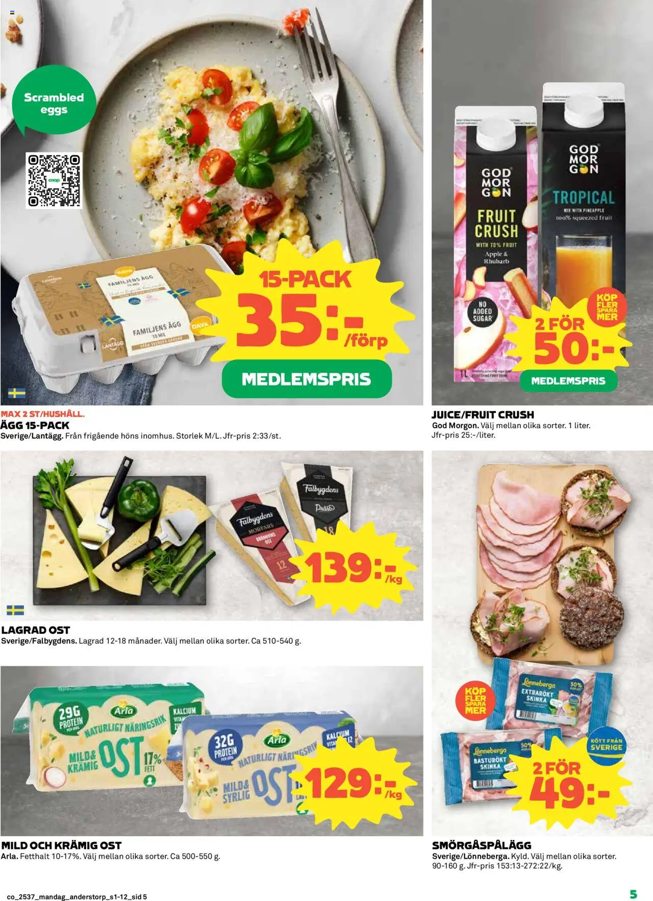 Coop reklamblad aktuell från 08.09.2025 | Sida: 5 | Produkter: Smörgåspålägg, Ost, Ägg, Äpple