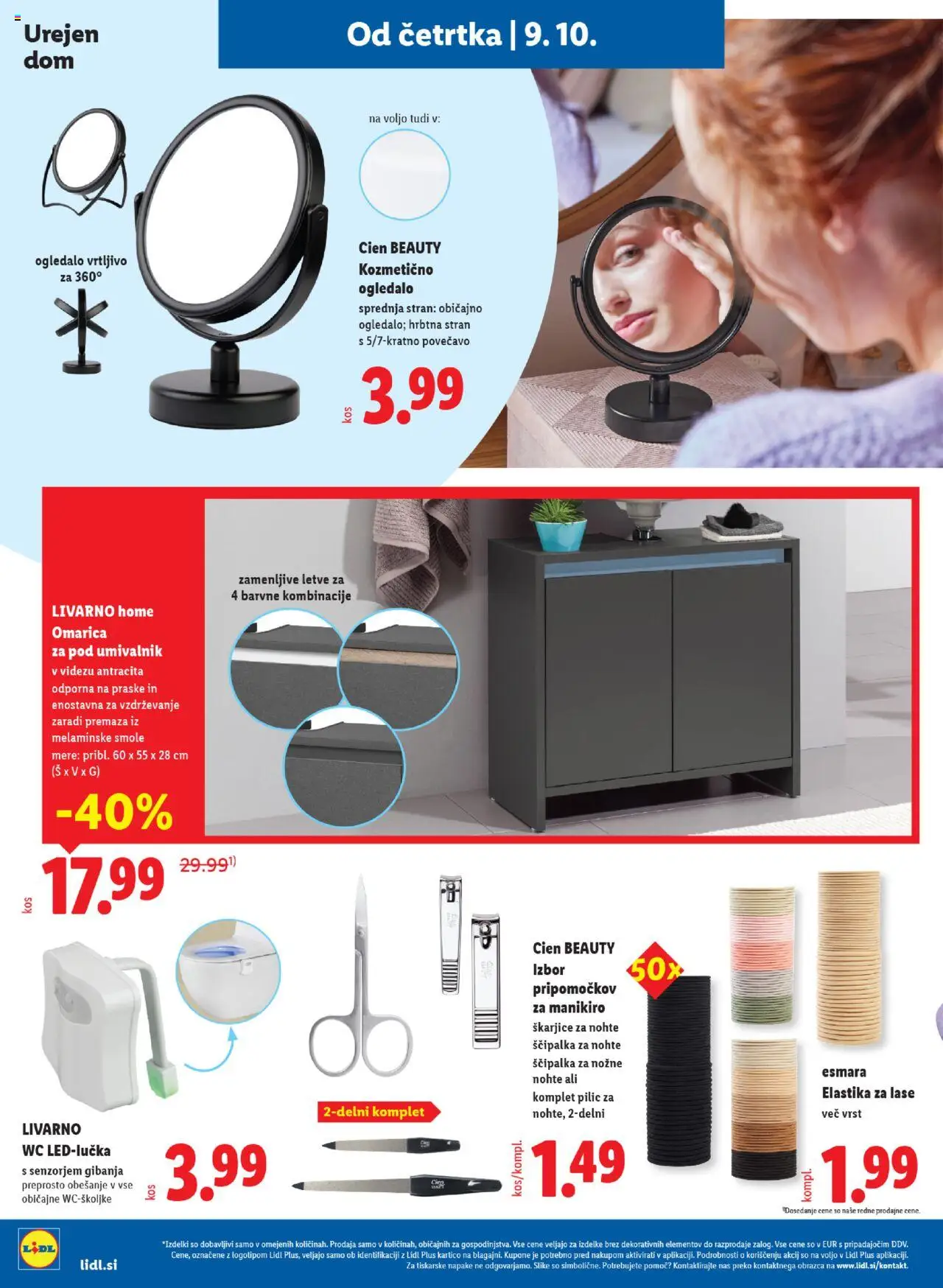 Novi Lidl katalog ponudbe – veljaven od 09.10.2025 | Stran: 24 | Izdelki: Elastika za lase, Ogledalo, Umivalnik, Omarica