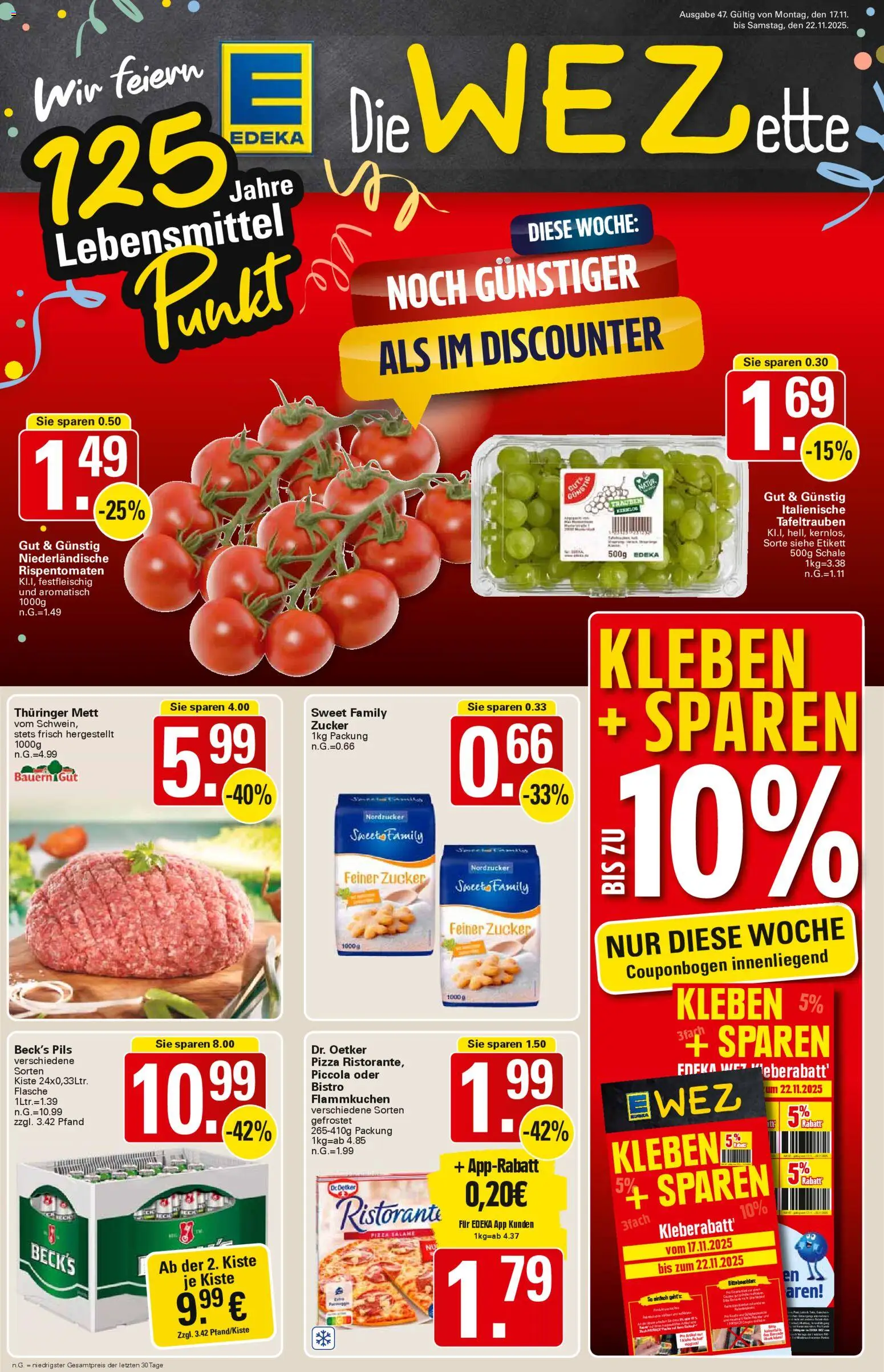 WEZ Prospekt – gültig ab 17.11.2025 | Seite: 1 | Produkte: Pils, Zucker, Pizza