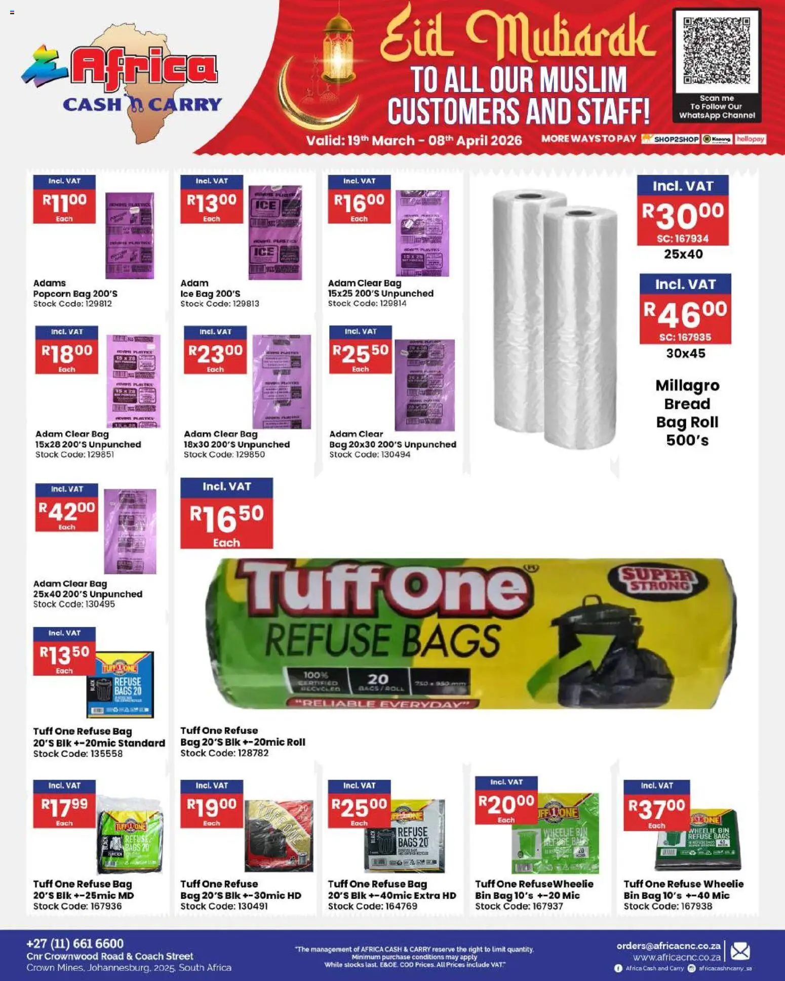 New Africa Cash & Carry catalogue – valid from 19.03.2026 | Page: 124 | Products: Bag, Bread, Popcorn, Refuse bags