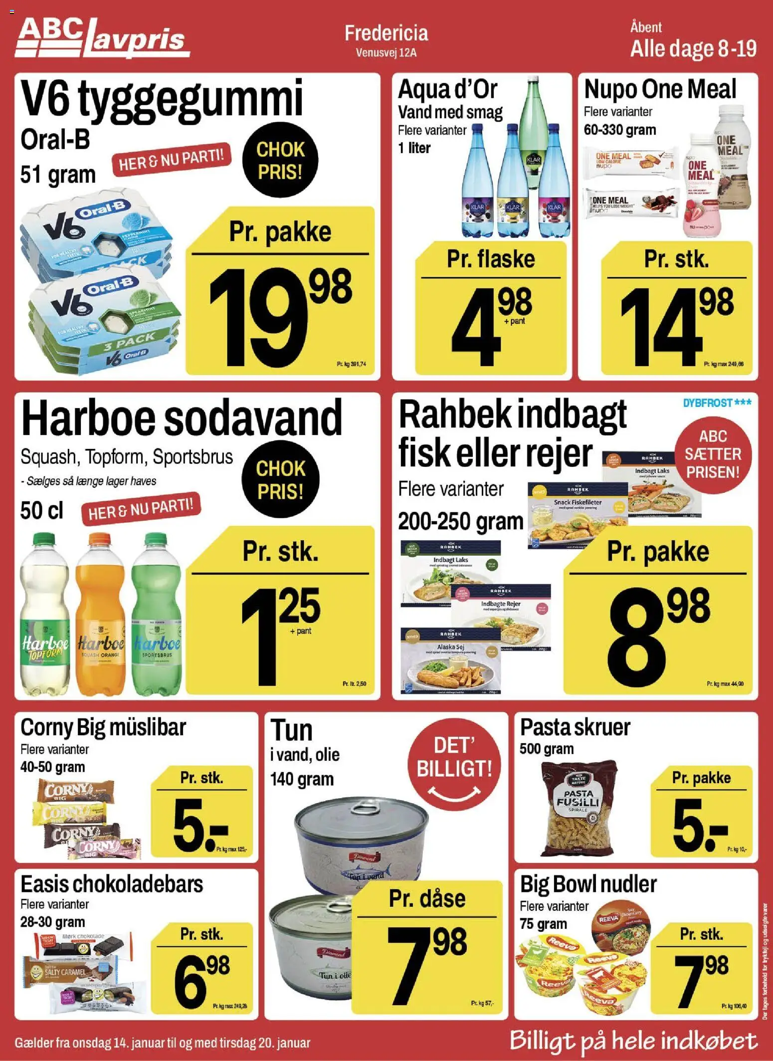 Abc Lavpris tilbudsavis – gyldig fra 14.01.2026 | Side: 1 | Produkter: Olie, Chokolade, Pasta, Sodavand