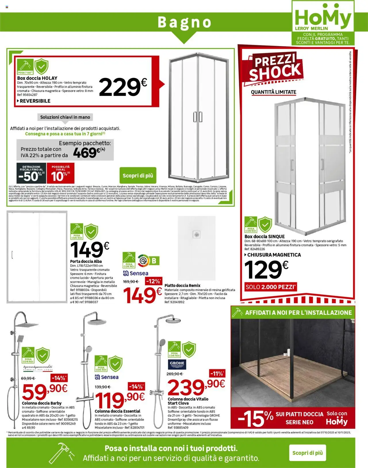 Volantino Leroy Merlin del 07.10.2025 | Pagina: 5 | Prodotti: Acqua, Box doccia, Alluminio, Doccia