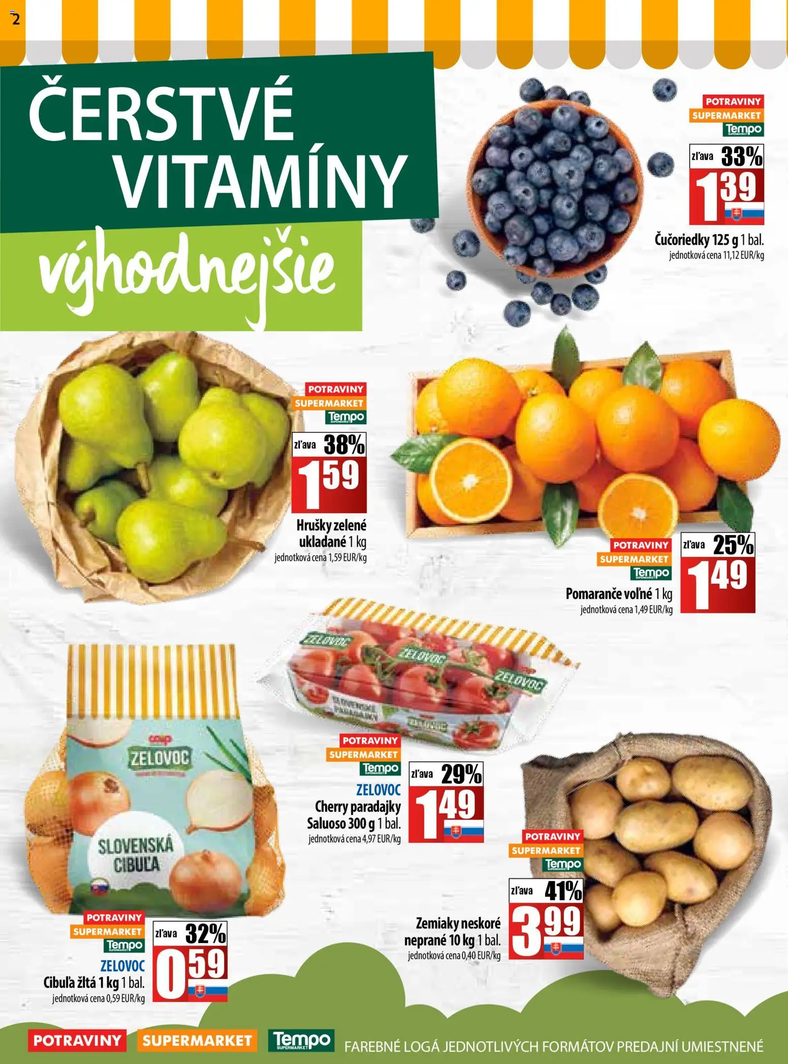 Nové COOP Jednota akcie – leták je platný od 20.11.2025 | Strana: 2 | Produkty: Pomaranče, Čučoriedky, Hrušky, Cherry paradajky