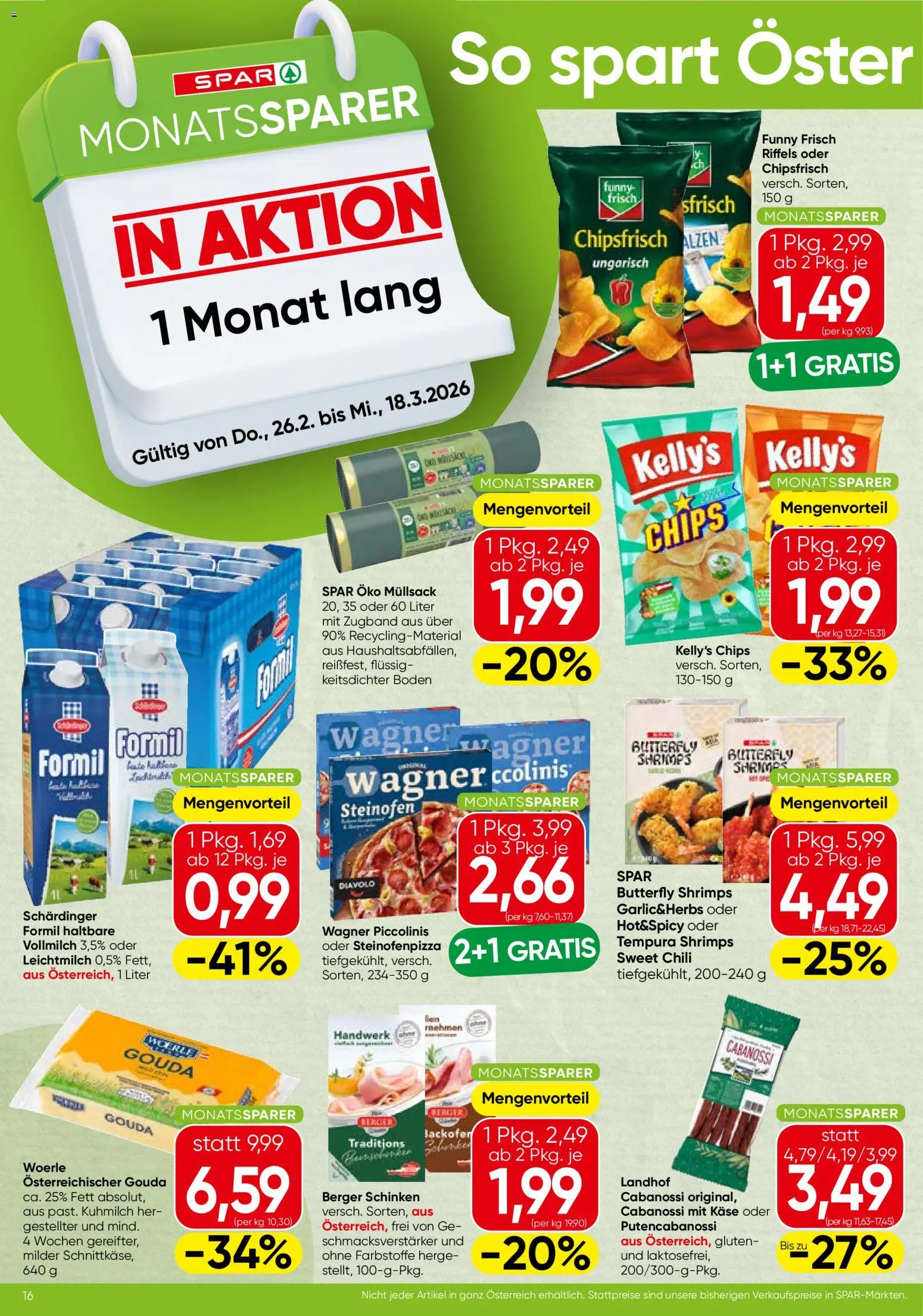 Spar Flugblatt - Vorarlberg gültig ab 26.02.2026 | Seite: 16 | Produkte: Chips, Chili, Käse, Schinken