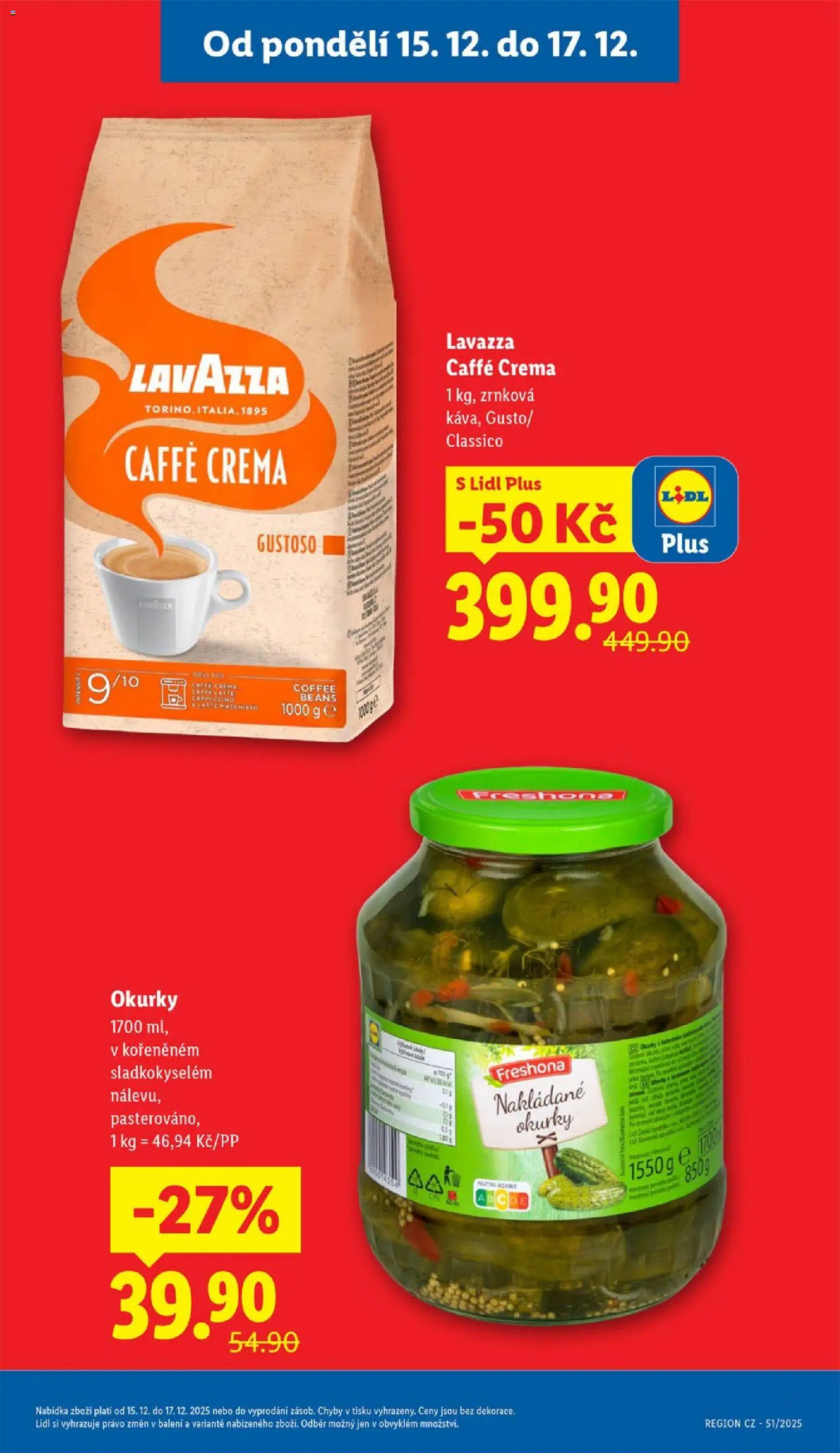 Lidl leták od 15.12.2025 | Strana: 5 | Produkty: Okurky, Crema, Caffè crema, Cappuccino