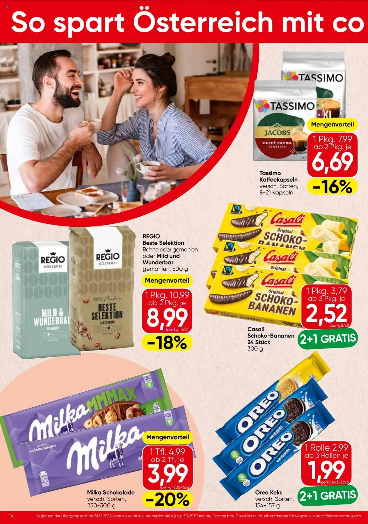 Spar Flugblatt - Vorarlberg gültig ab 14.08.2025 | Seite: 14 | Produkte: Schokolade, Bananen