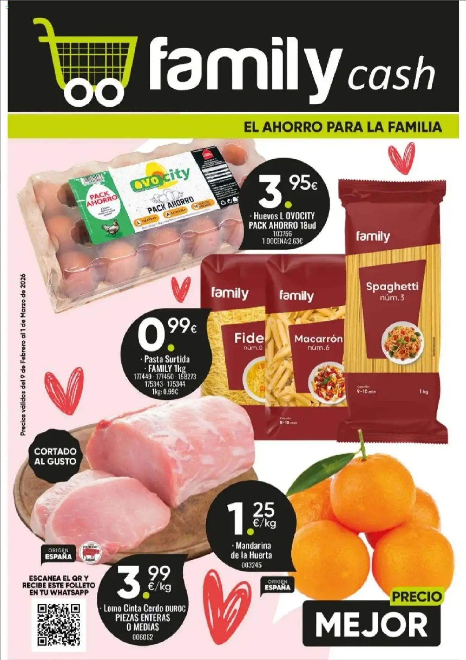 Family Cash folleto │ válido desde el 09.02.2026 | Página: 1 | Productos: Medias, Huevos, Cerdo, Pasta