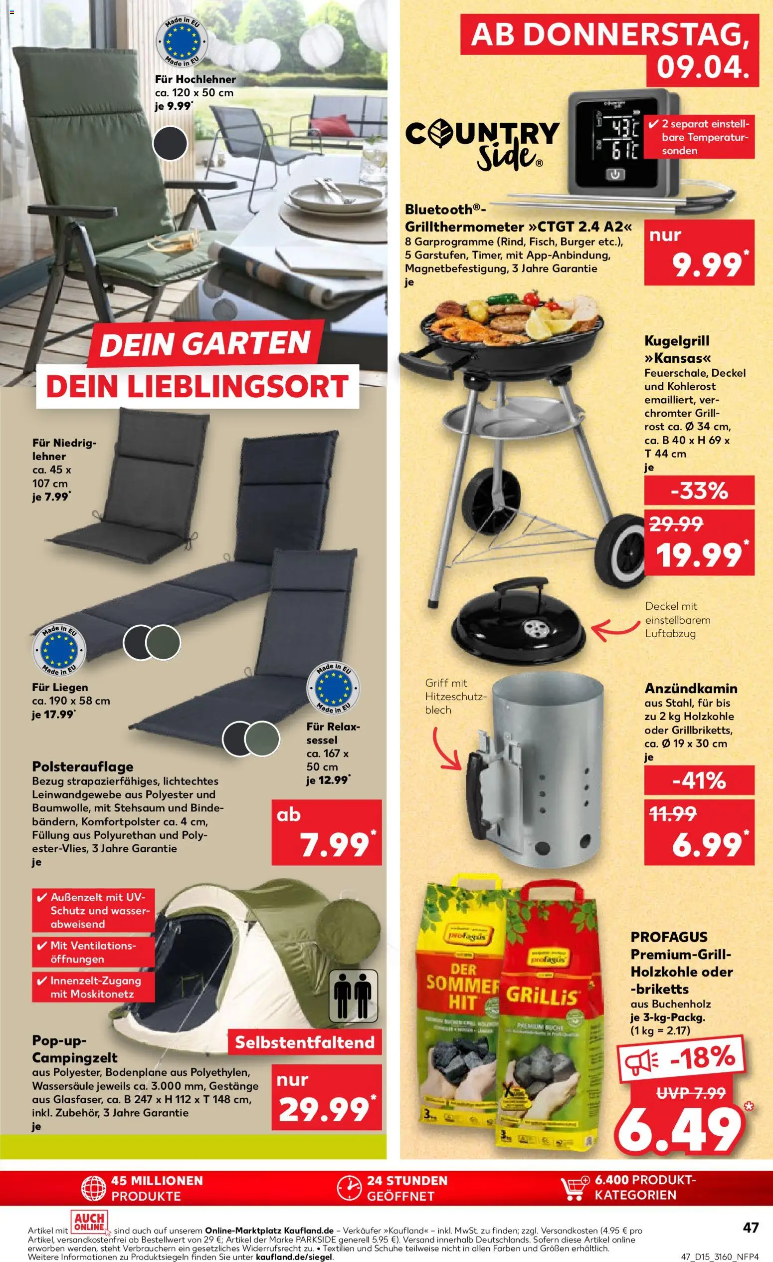Kaufland Prospekt Frankfurt (Oder)	 – gültig ab 09.04.2026 | Seite: 47 | Produkte: Grill, Sessel, Burger, Wasser