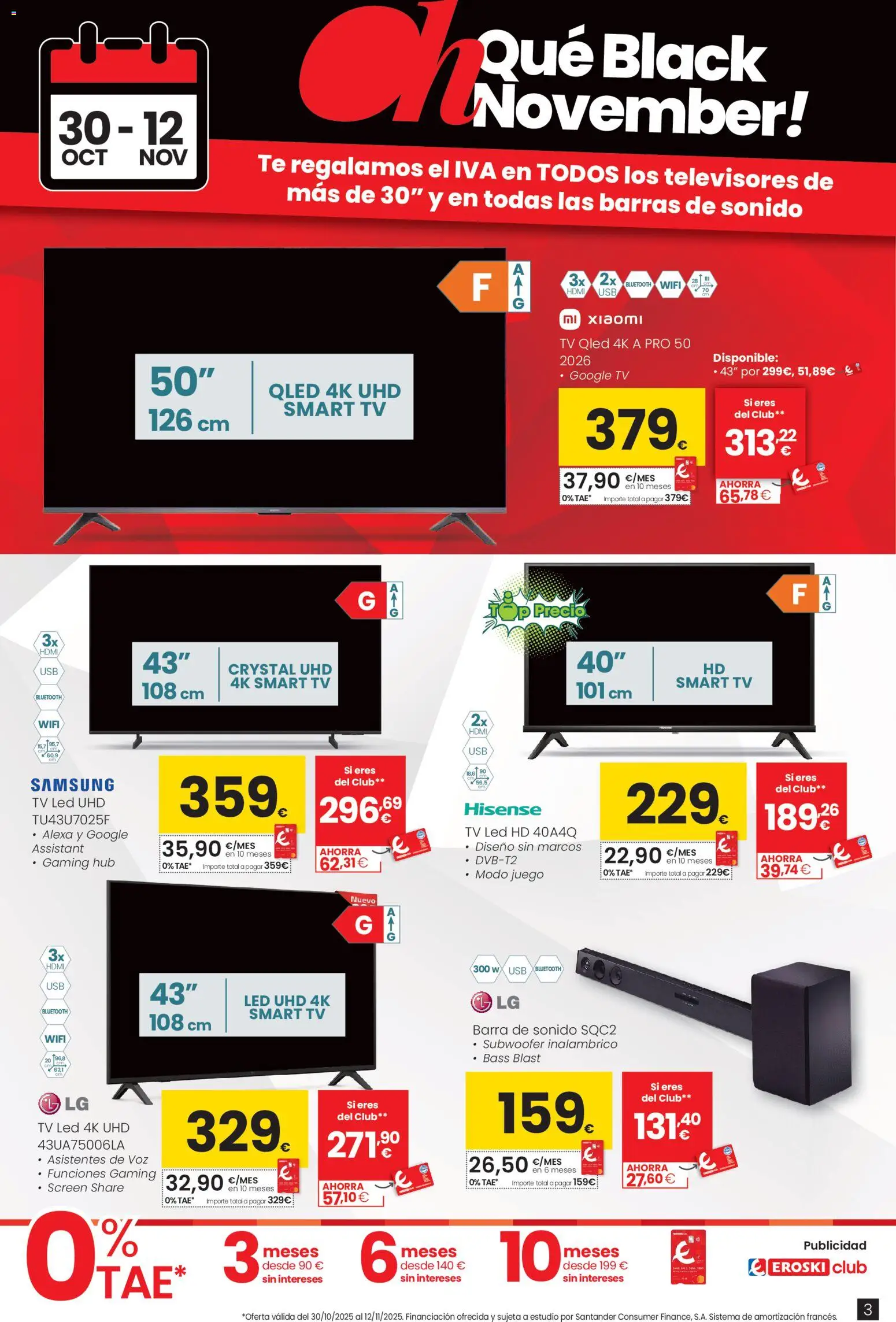Eroski - Black Friday │ válido desde el 30.10.2025 | Página: 3 | Productos: Barras de sonido, Καλαμάρι, Té, USB