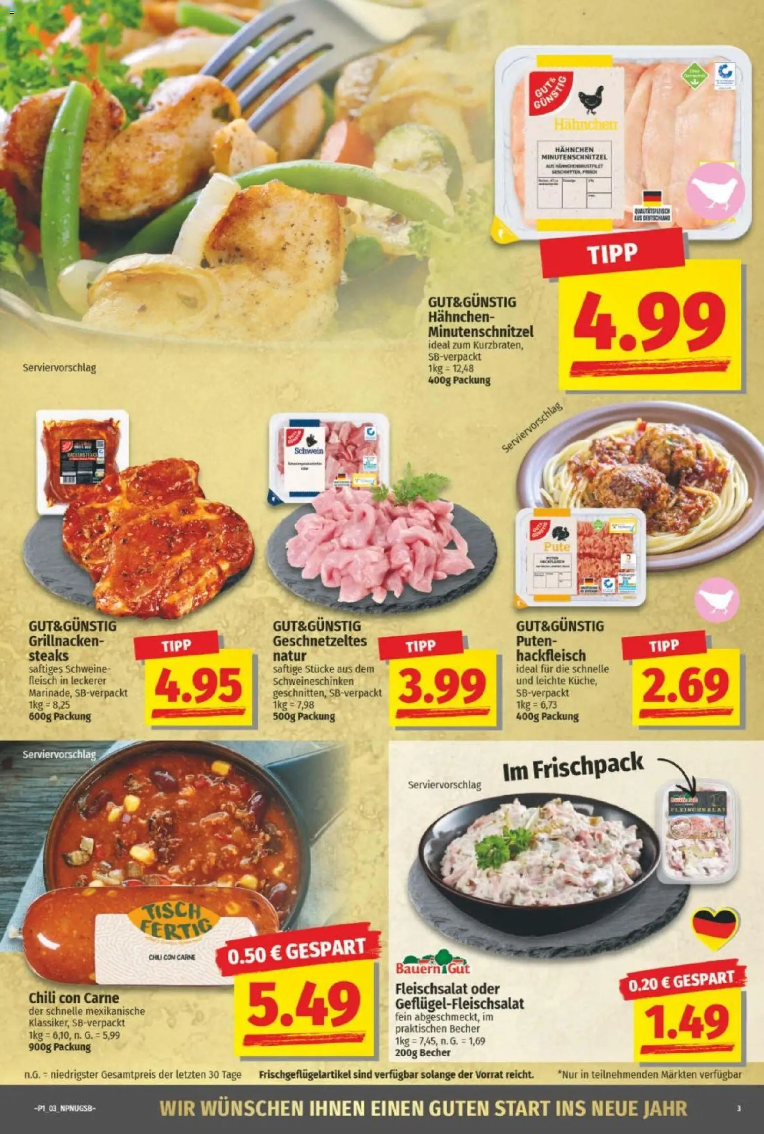 NP Discount Prospekt – gültig ab 28.12.2025 | Seite: 3 | Produkte: Pute, Hahnchen, Chili, Hackfleisch