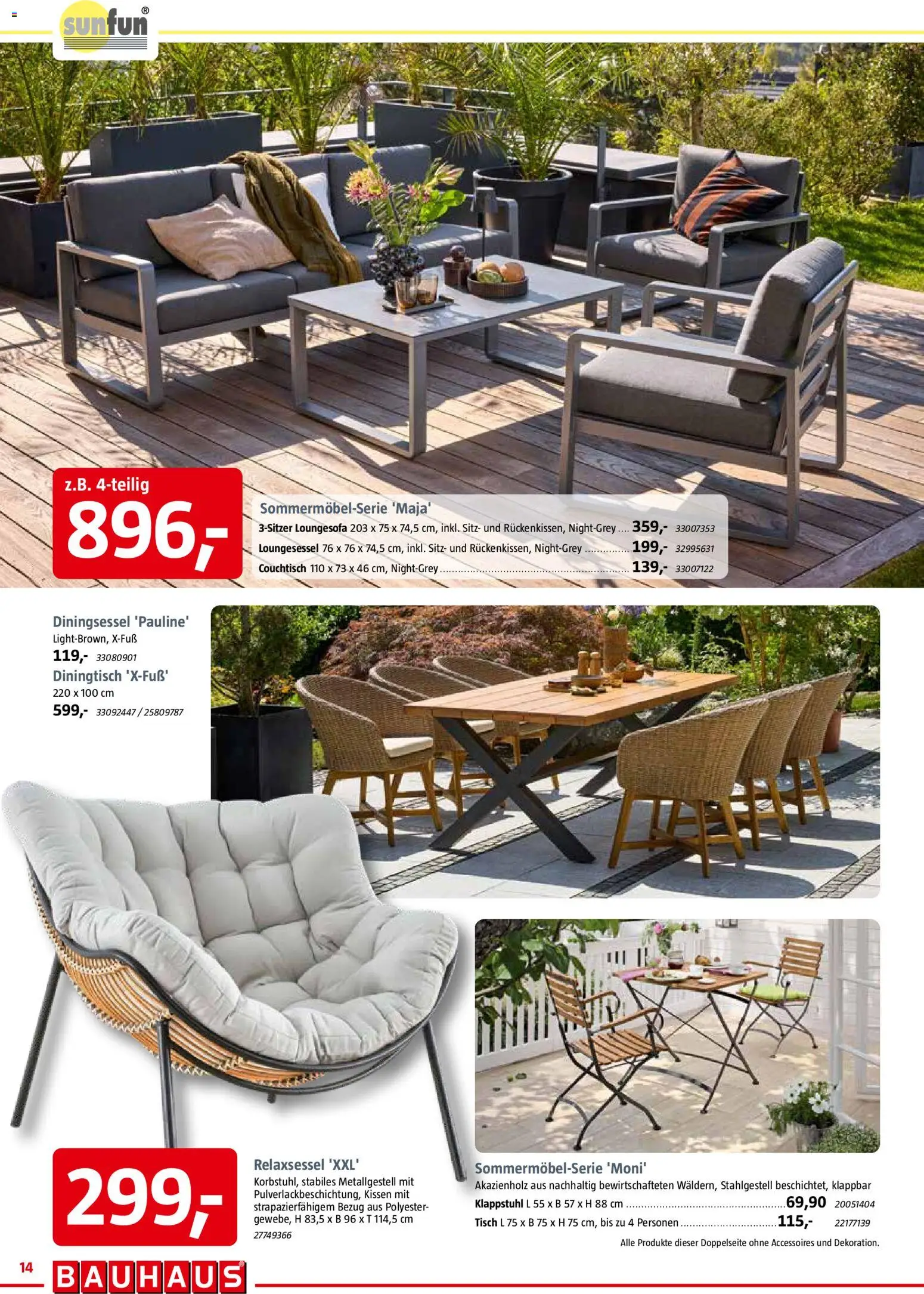 Bauhaus Prospekt 	 – gültig ab 28.02.2026 | Seite: 14 | Produkte: Relaxsessel, Kissen, Couchtisch, Tisch