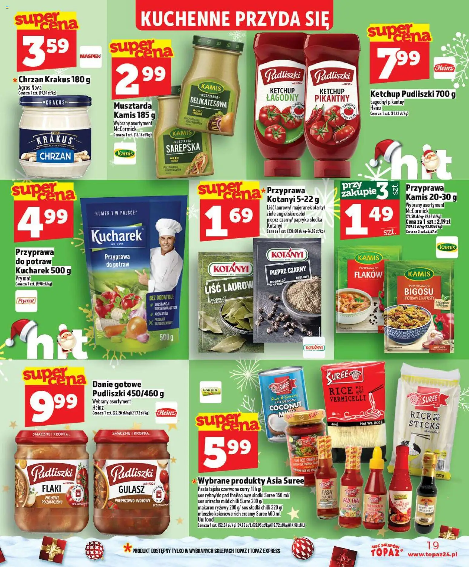 Topaz Gazetka - Ceny małe na stałe od 18.12.2025 | Strona: 19 | Produkty: Majeranek, Makaron ryżowy, Musztarda, Pieprz