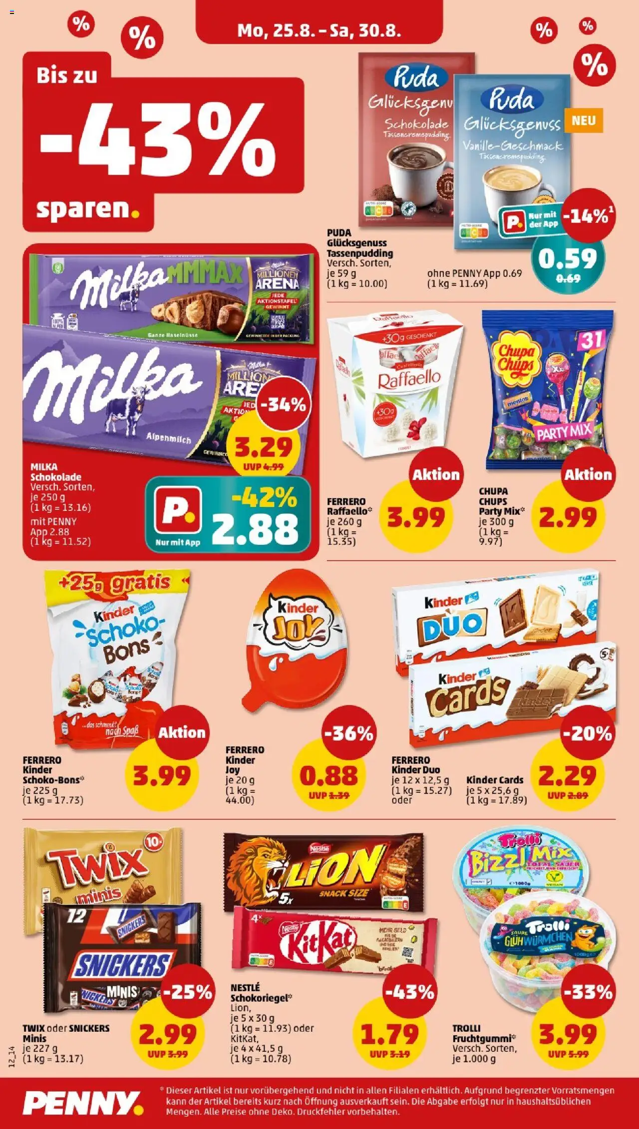 Penny - Baden-Württemberg - gültig ab dem 25.08.2025 | Seite: 12 | Produkte: Raffaello, Milka, Snickers, Twix