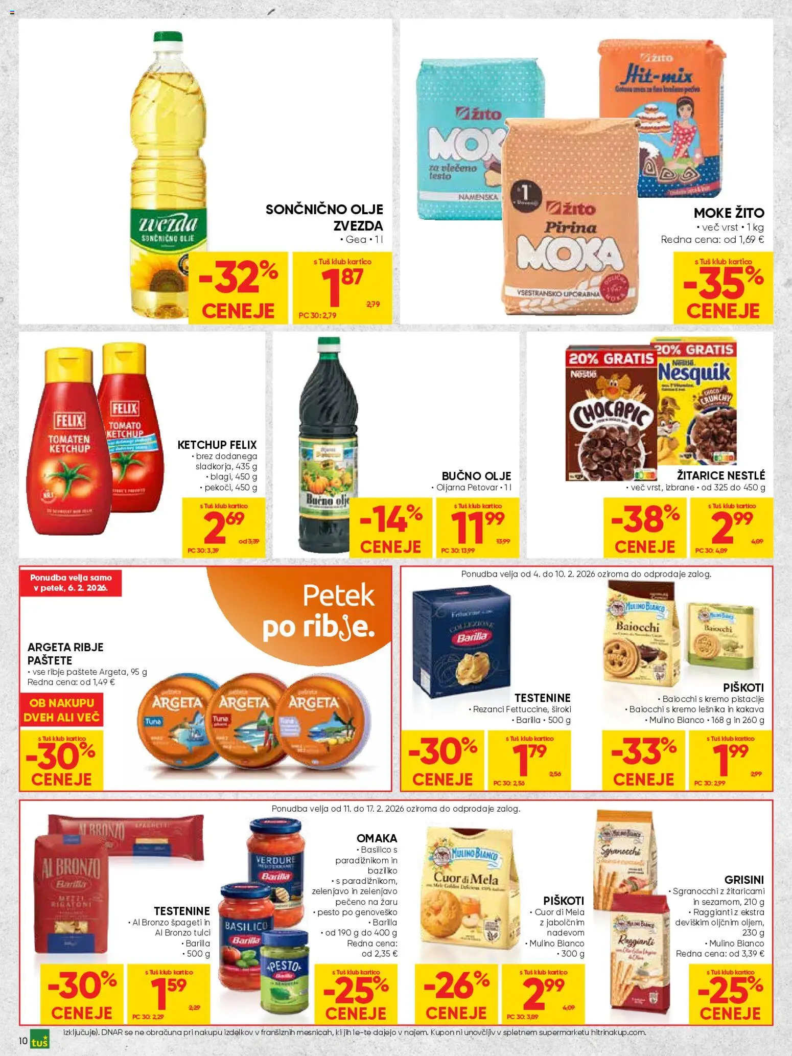 Novi Tuš katalog ponudbe – veljaven od 04.02.2026 | Stran: 10 | Izdelki: Grisini, Spageti, Piskoti, Omaka