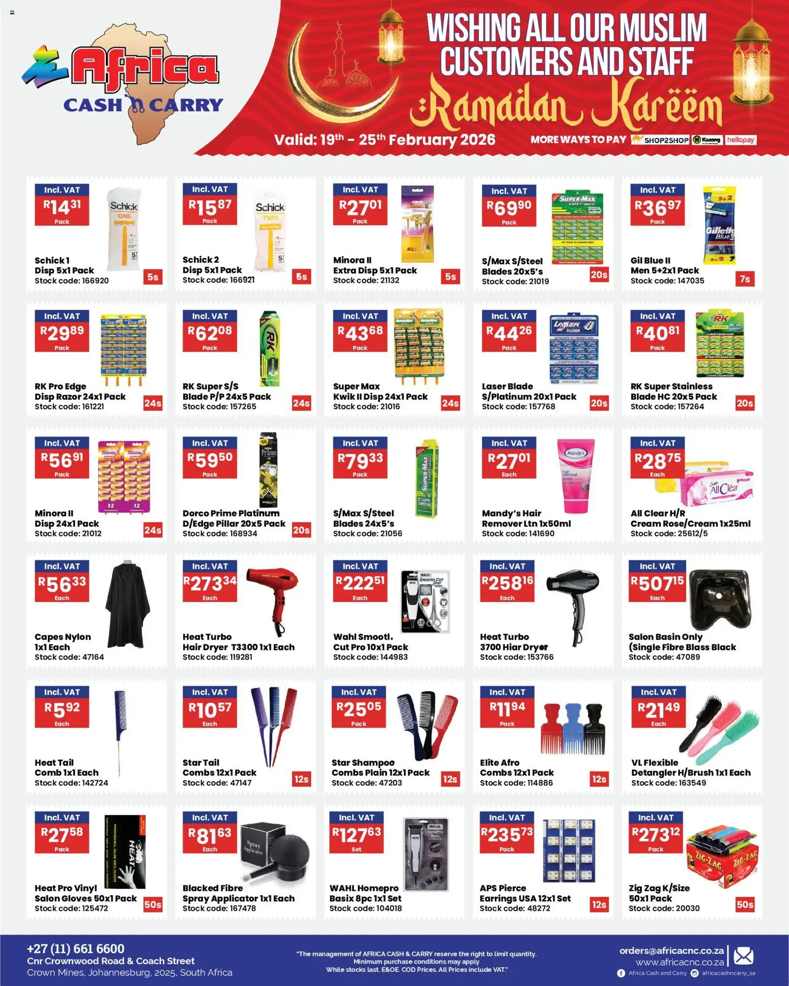New Africa Cash & Carry catalogue – valid from 19.02.2026 | Page: 20 | Products: Hair dryer, Shampoo, Basin, Cream