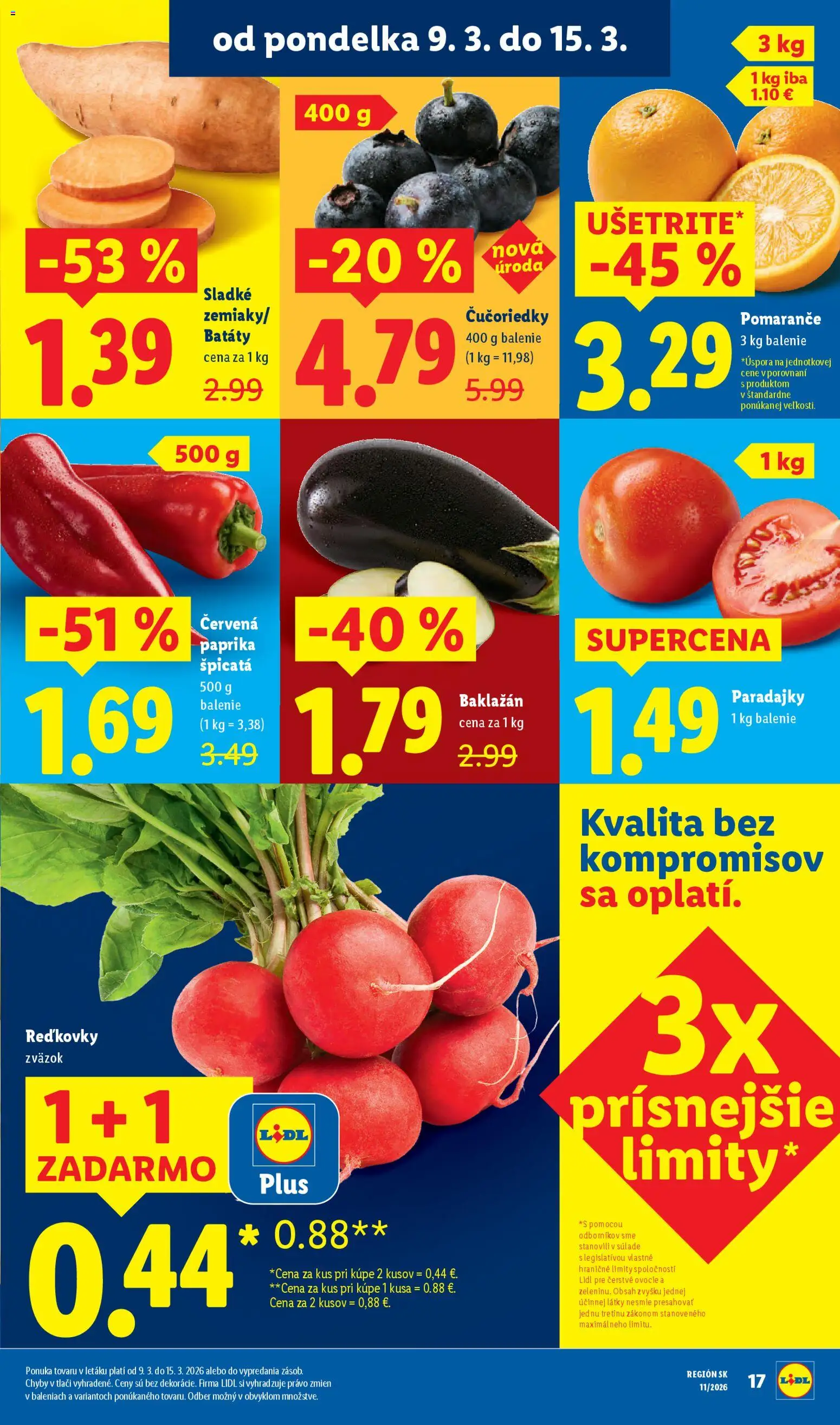 Nové Lidl akcie – leták je platný od 12.03.2026 | Strana: 59 | Produkty: Čučoriedky, Červená paprika, Batáty, Ovocie