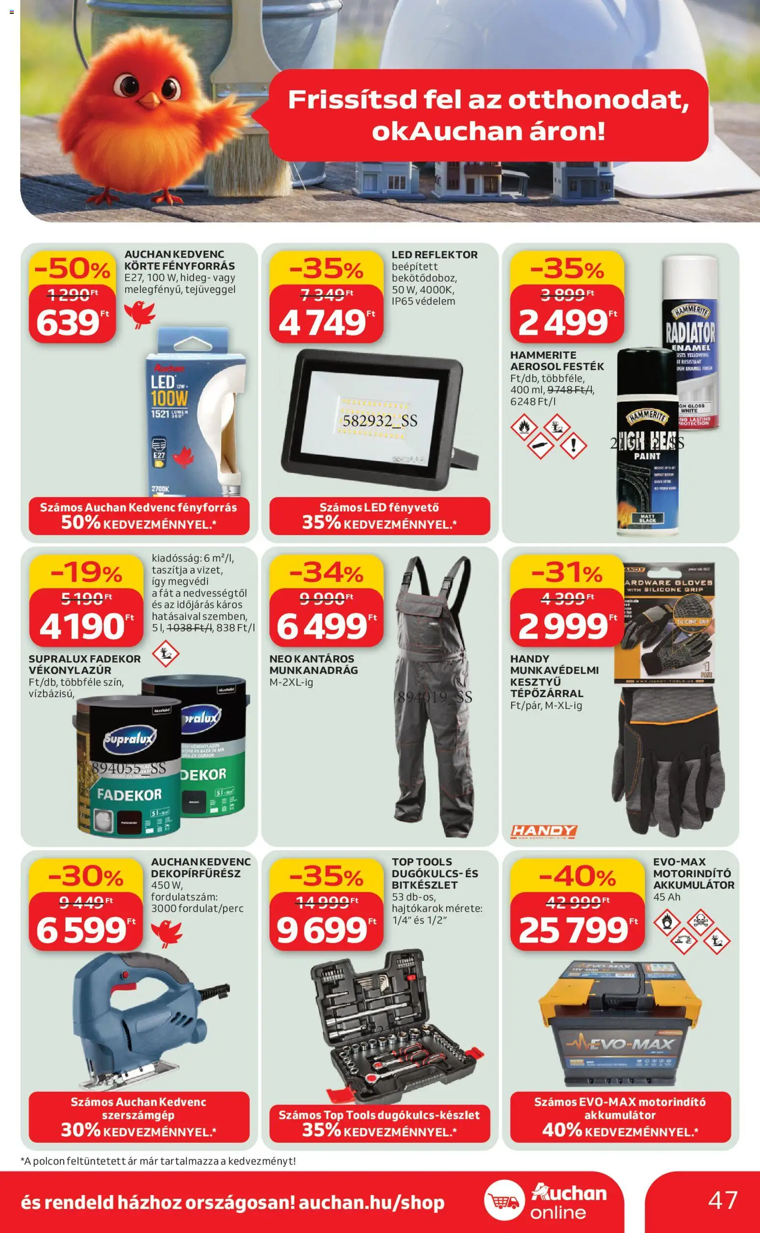 Auchan akciós ujság - amely érvényes a következő dátumtól: 19.02.2026 | Oldal: 47 | Termékek: Körte, Radiátor, Akkumulátor, Festék