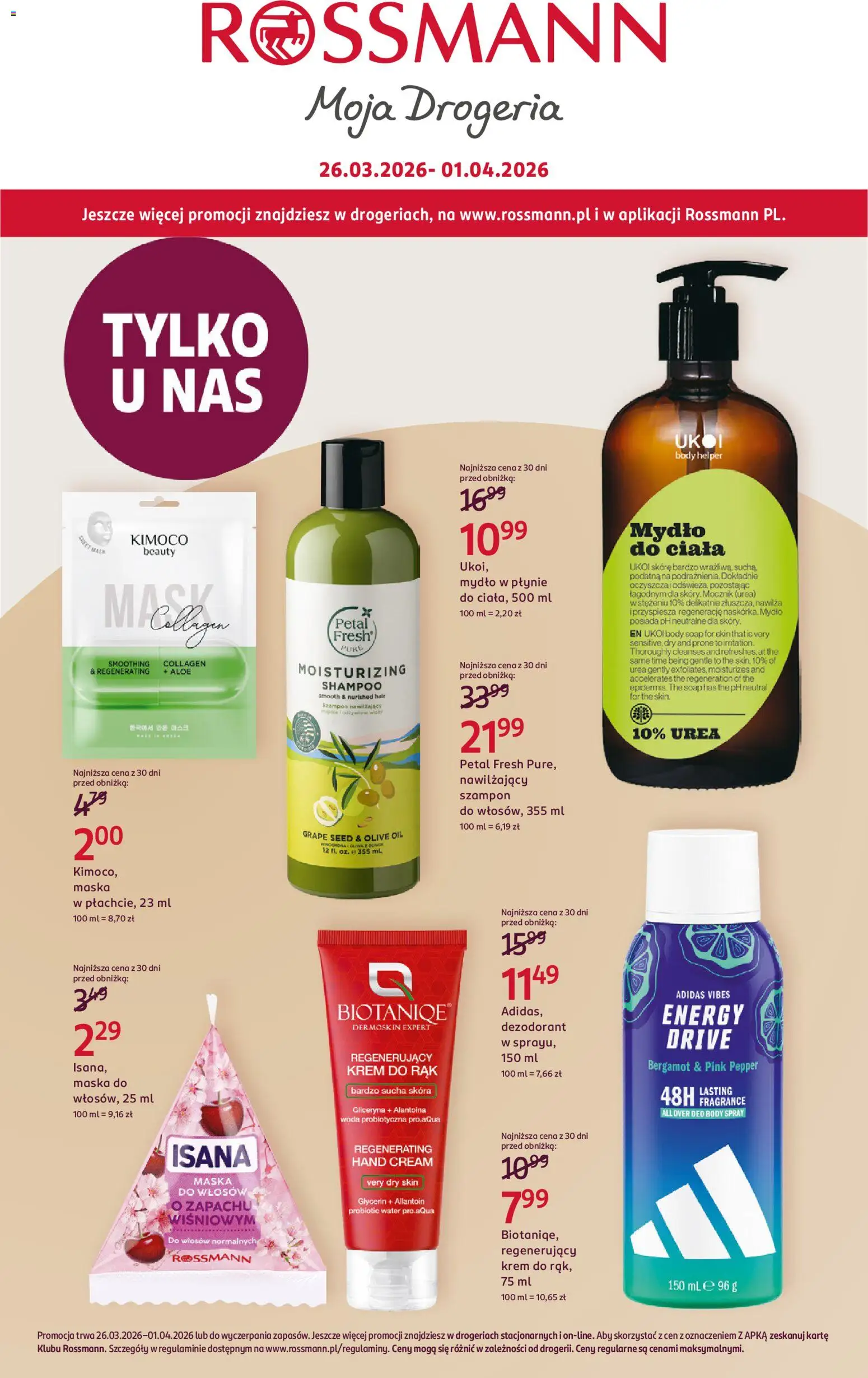Rossmann gazetka od 26.03.2026 | Strona: 1 | Produkty: Body, Maska, Krem do rąk, Dezodorant