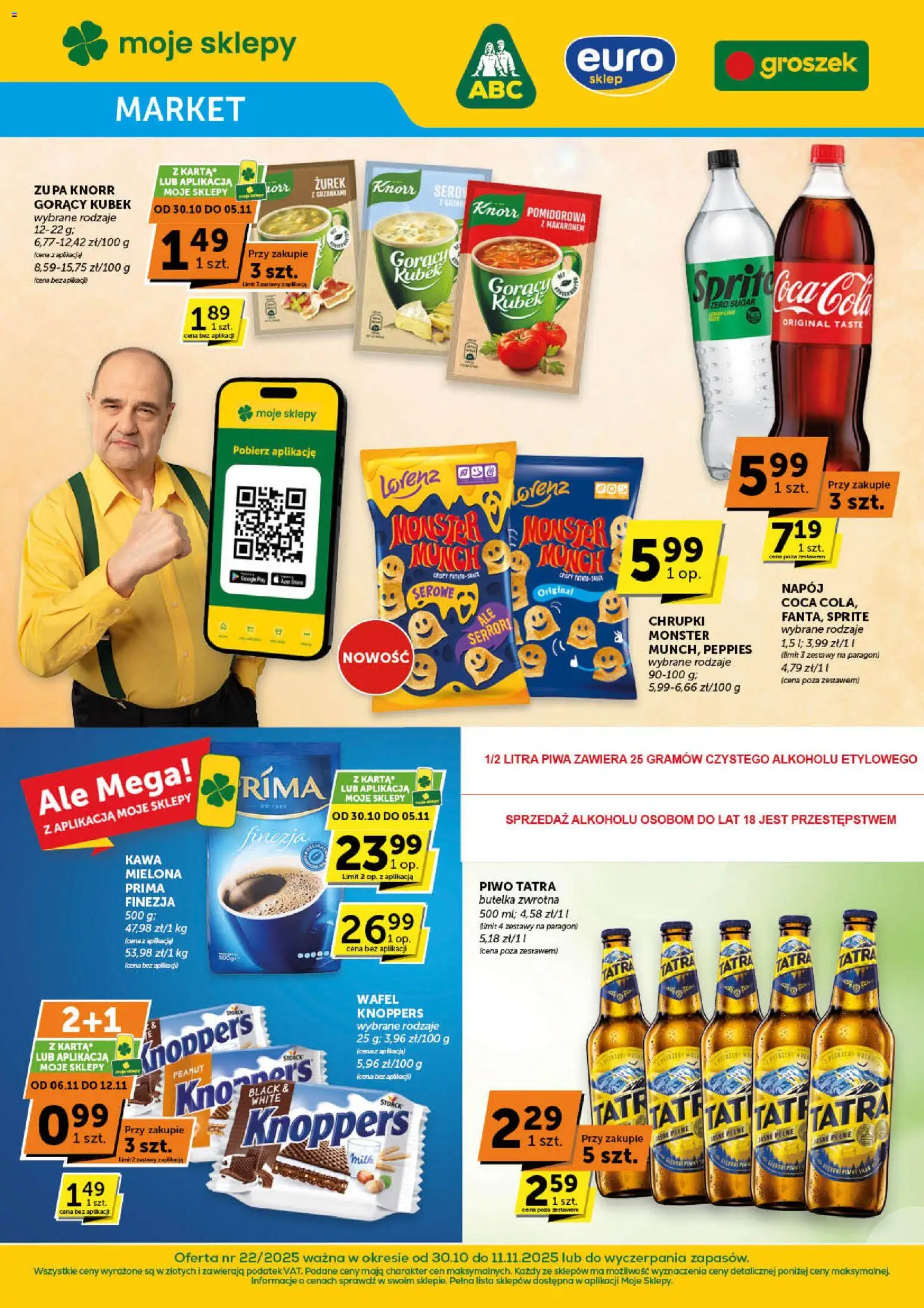 Groszek Gazetka - Market od 30.10.2025 | Strona: 1 | Produkty: Knoppers, Karta, Chrupki, Sprite