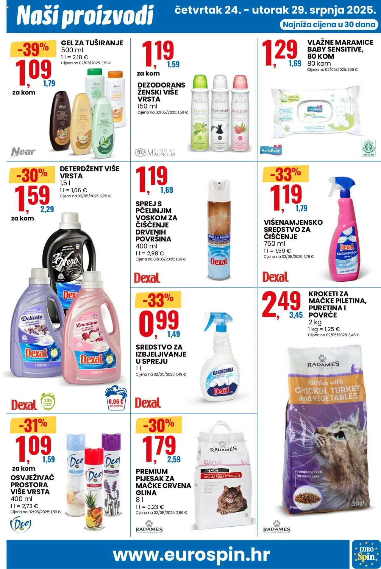 Eurospin katalog | vrijedi od 24.07.2025 | Stranica: 7 | Proizvodi: Vlažne maramice, Gel za tuširanje, Deterdžent, Povrće