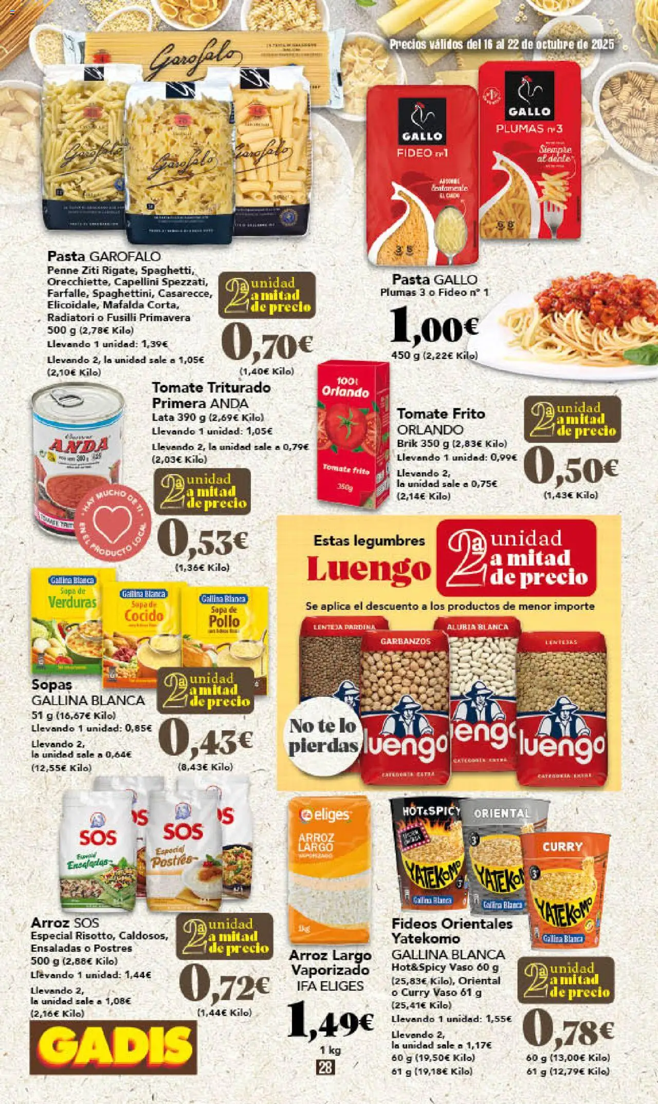 Gadis folleto │ válido desde el 16.10.2025 | Página: 28 | Productos: Fideos, Té, Κλειδαριά της πόρτας, Tomate triturado
