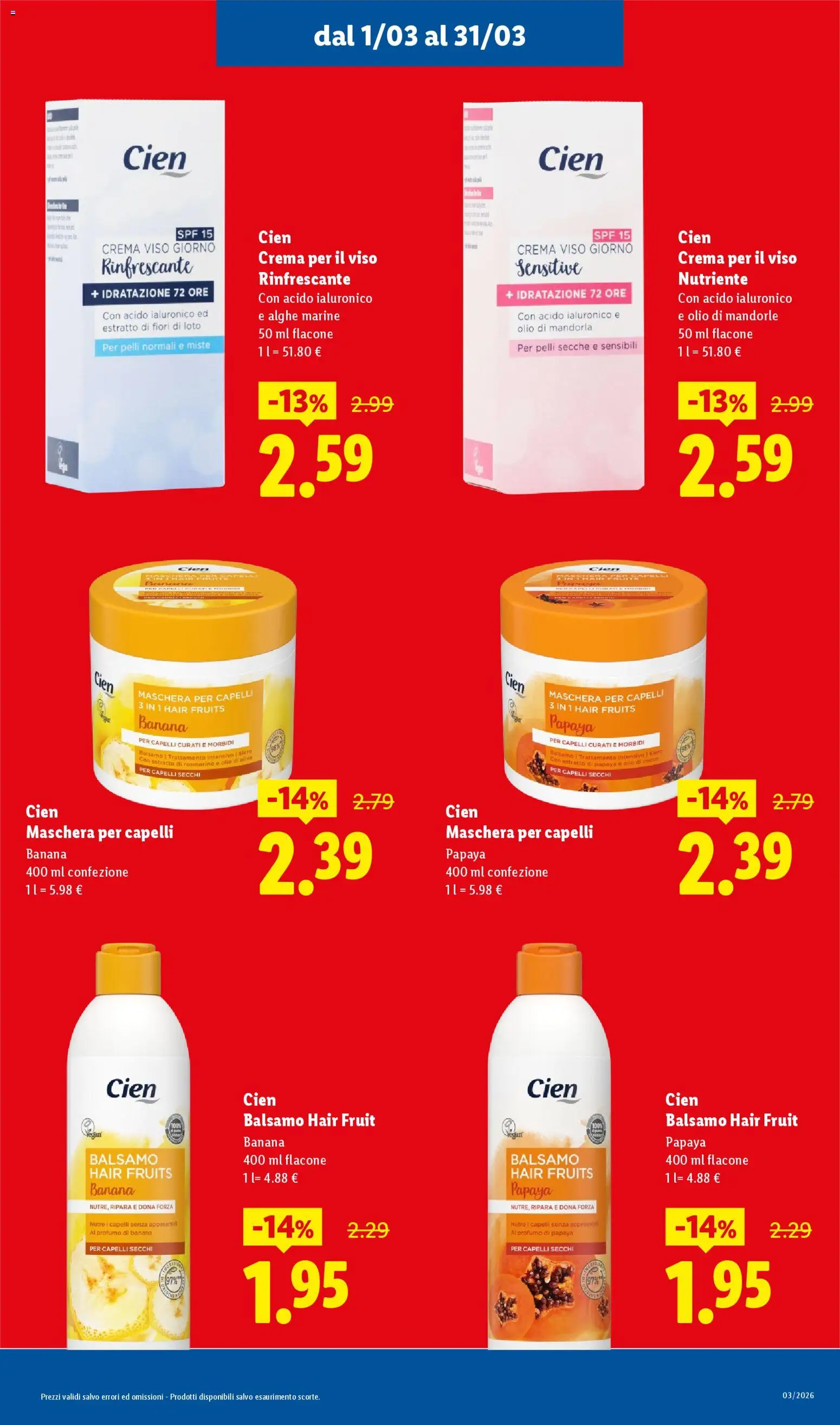 Volantino Lidl del 01.03.2026 | Pagina: 13 | Prodotti: Maschera per capelli, Crema viso, Cocco, Olio di Oliva