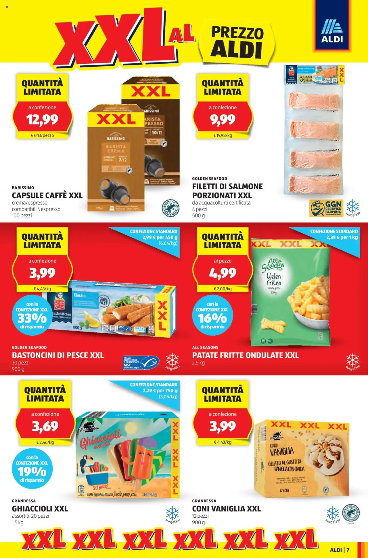 Volantino Aldi del 09.06.2025 | Pagina: 7 | Prodotti: Salmone, Pesce, Ghiaccioli, Patate