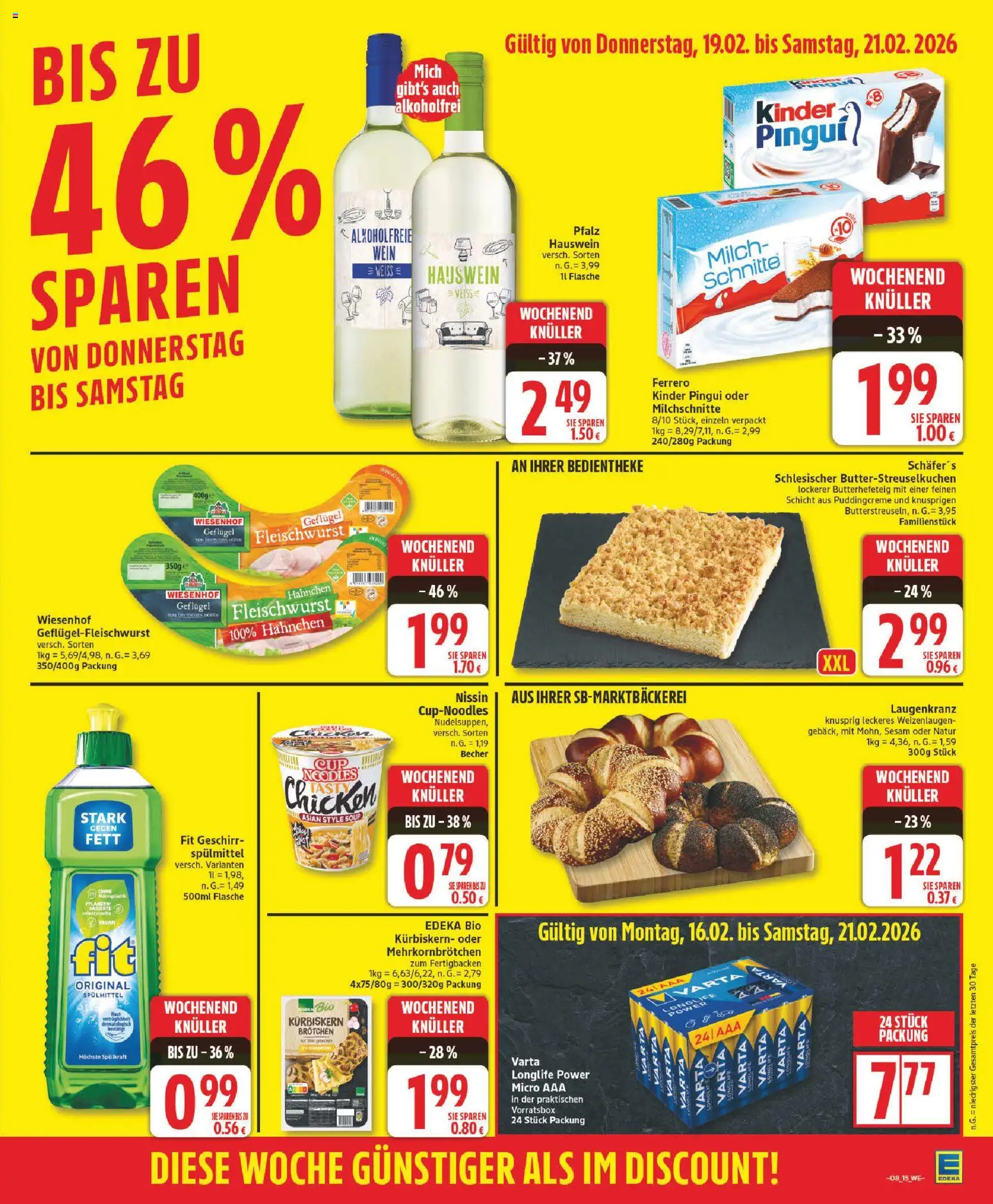 Edeka Prospekt 	 – gültig ab 16.02.2026 | Seite: 15 | Produkte: Hahnchen, Milch, Butter, Geschirrspülmittel