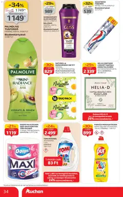 Auchan Akciós újság - amely érvényes a következő dátumtól: 22.01.2026 | Oldal: 34 | Termékek: Body, Törlőkendő, Mosókapszula, Mosogatószer