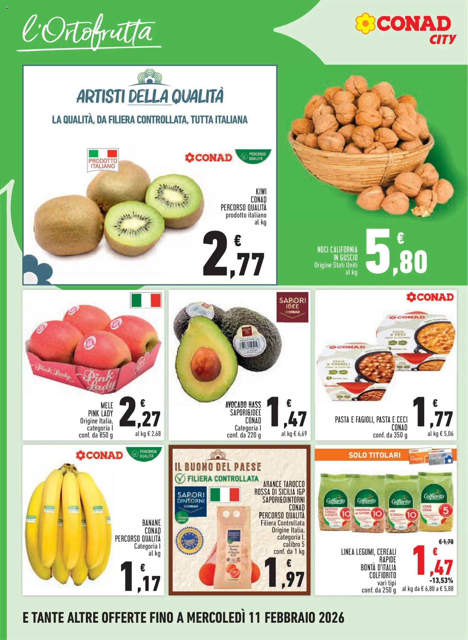Volantino Conad del 29.01.2026 | Pagina: 6 | Prodotti: Mele, Banane, Cereali, Kiwi