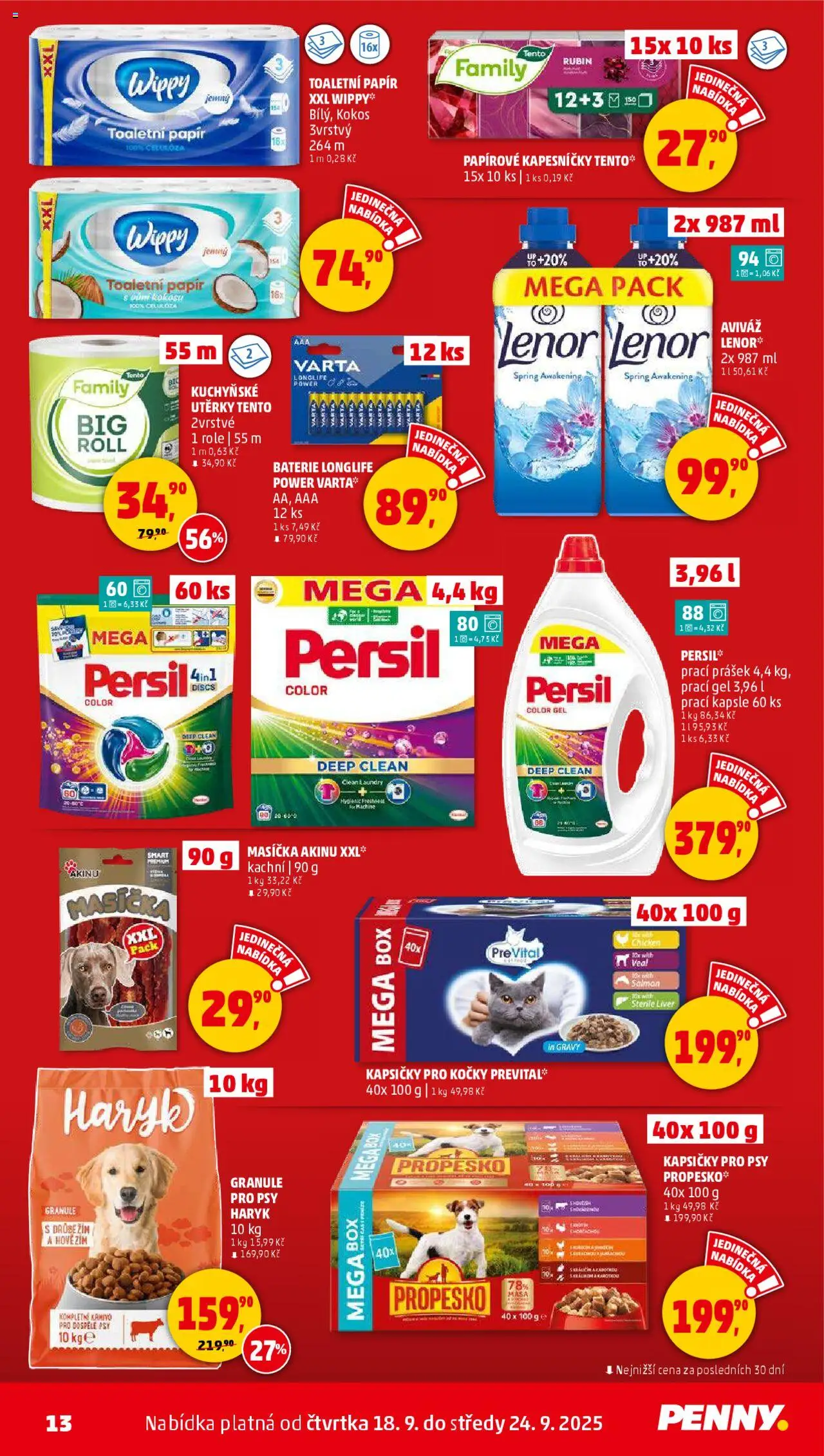 Penny Market leták - Čtvrtečník od 18.09.2025 | Strana: 13 | Produkty: Aviváž, Box, Toaletní papír 3vrstvý, Persil