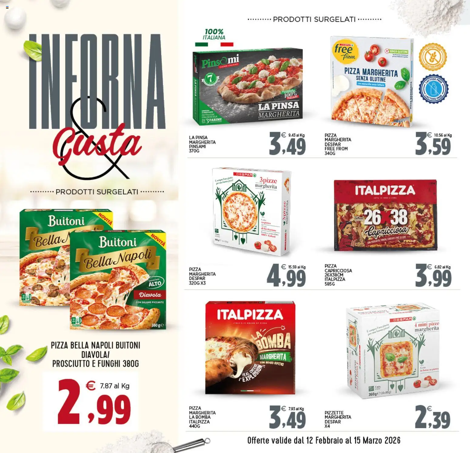 Volantino Interspar del 12.02.2026 | Pagina: 12 | Prodotti: Salame, Pizza, Prosciutto, Funghi