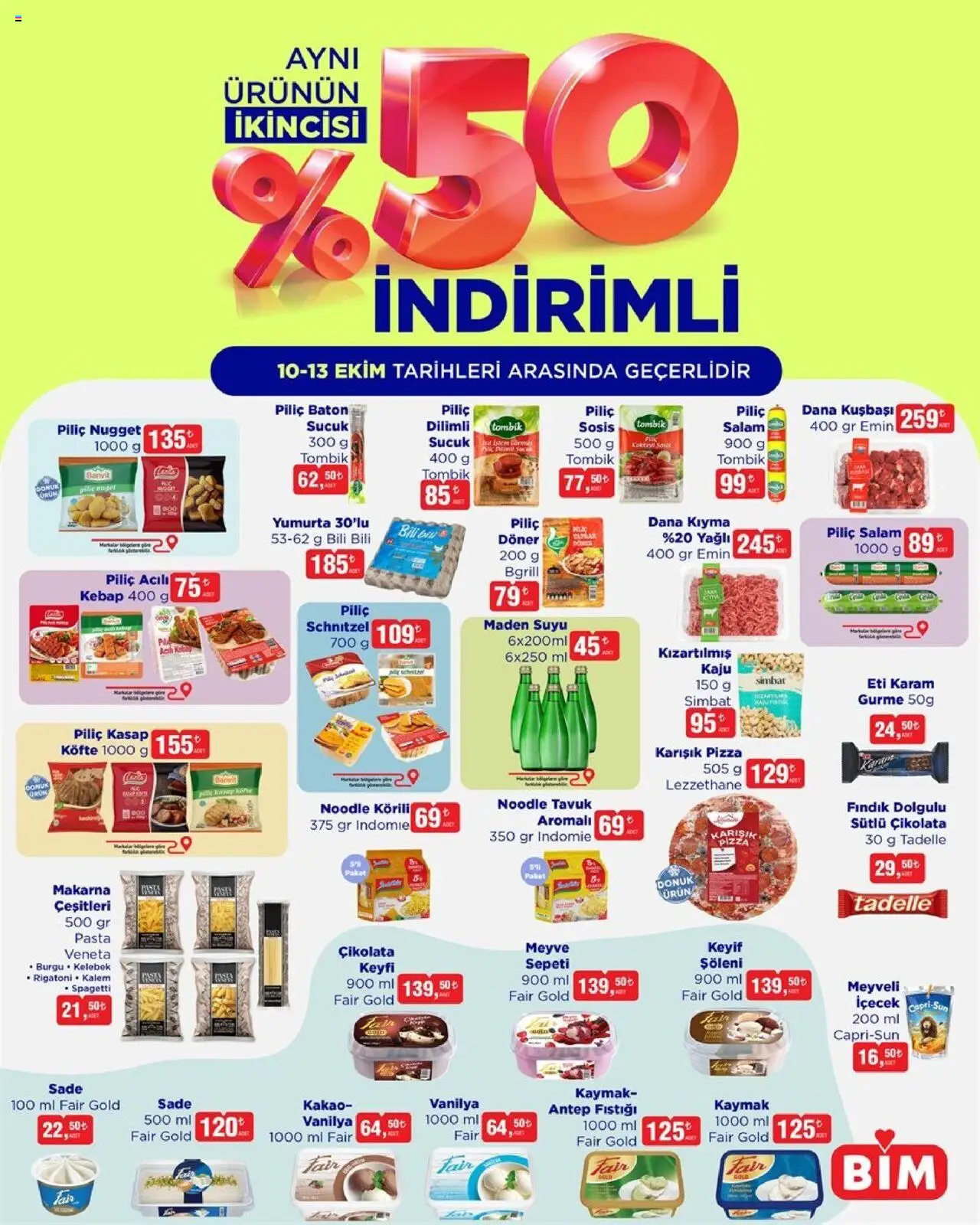 BİM İndirimli Ürünler - 10.10.2025 tarihinden itibaren geçerlidir | Sayfa: 1 | Ürünler: Salam, Meyve, Sosis, Maden suyu