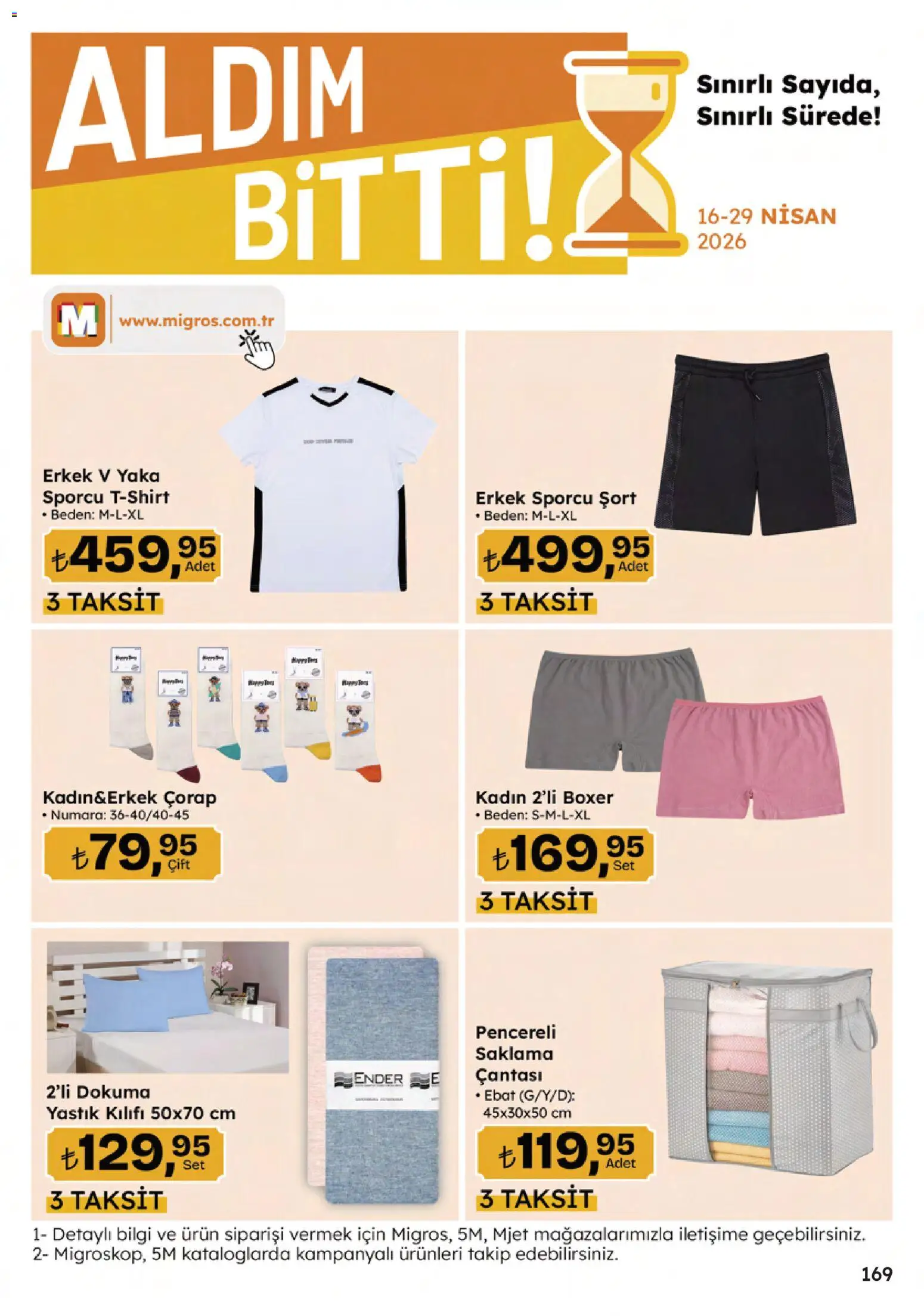 Migros Katalog - 5M Migroskop Dijital - 16.04.2026 tarihinden itibaren geçerlidir | Sayfa: 169 | Ürünler: Yastık, Yastık kılıfı, Şort, Çorap